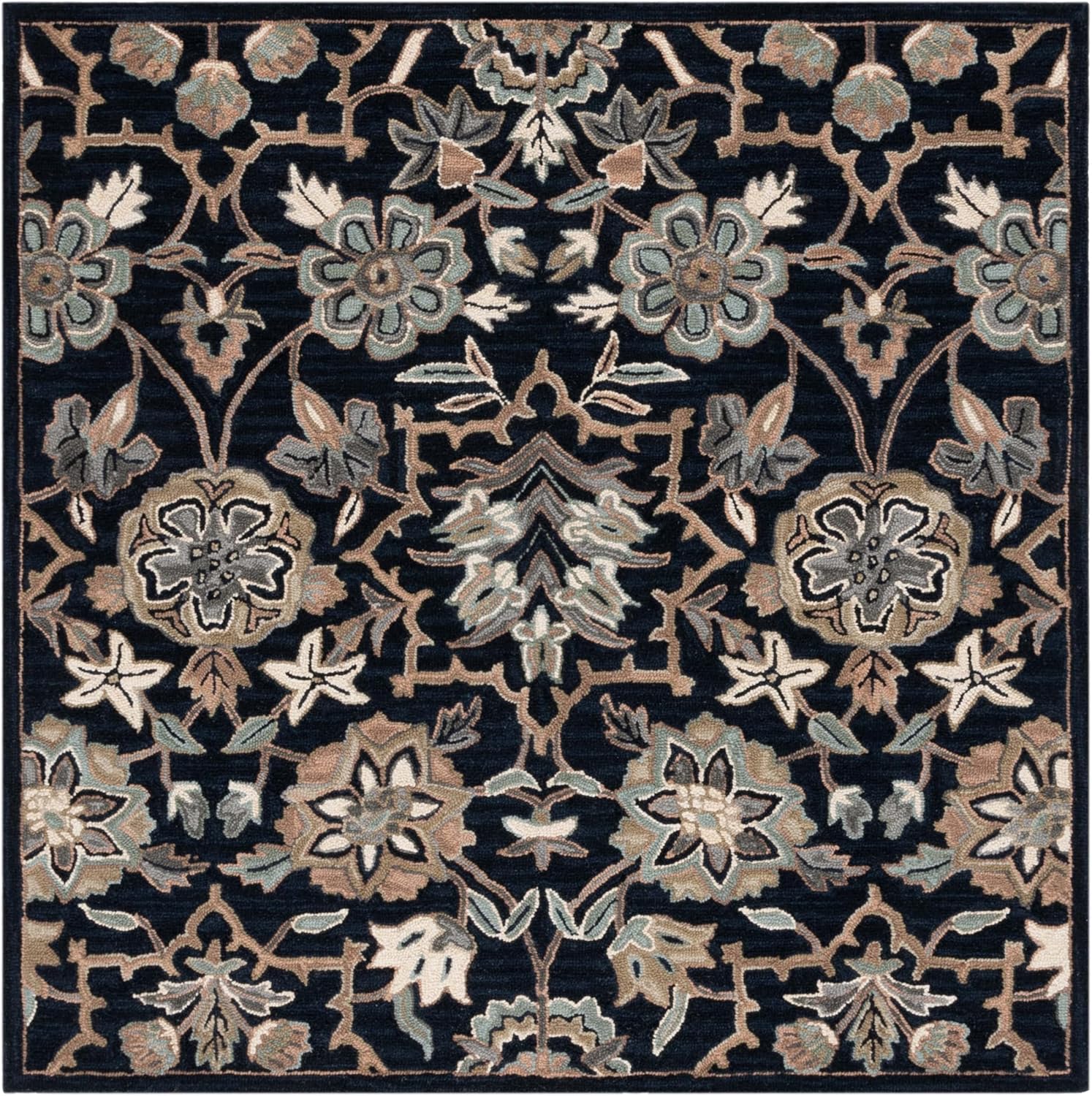 SAFAVIEH Metro Collection Area Rug - 4' Round, Black & Beige, Handmade Wool, Ideal for Living Room, Bedroom, Dining Space (MET325Z)