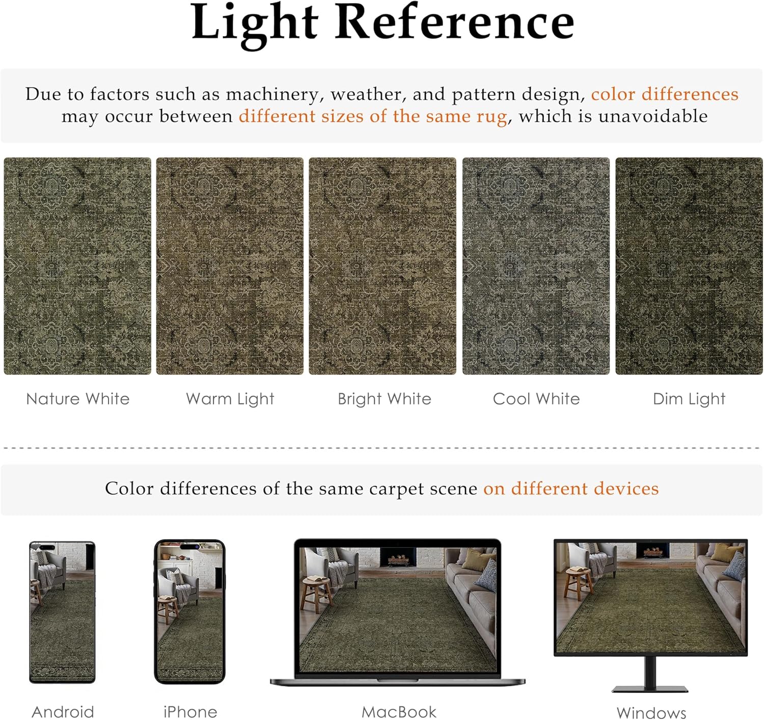 Vintage Area Rug 5x7 Washable Olive Brown Living Room Carpet Large Indoor Non Slip Bedroom Low Pile Kitchen Distressed Retro Accent Throw Rug for Dining Room - Image 2