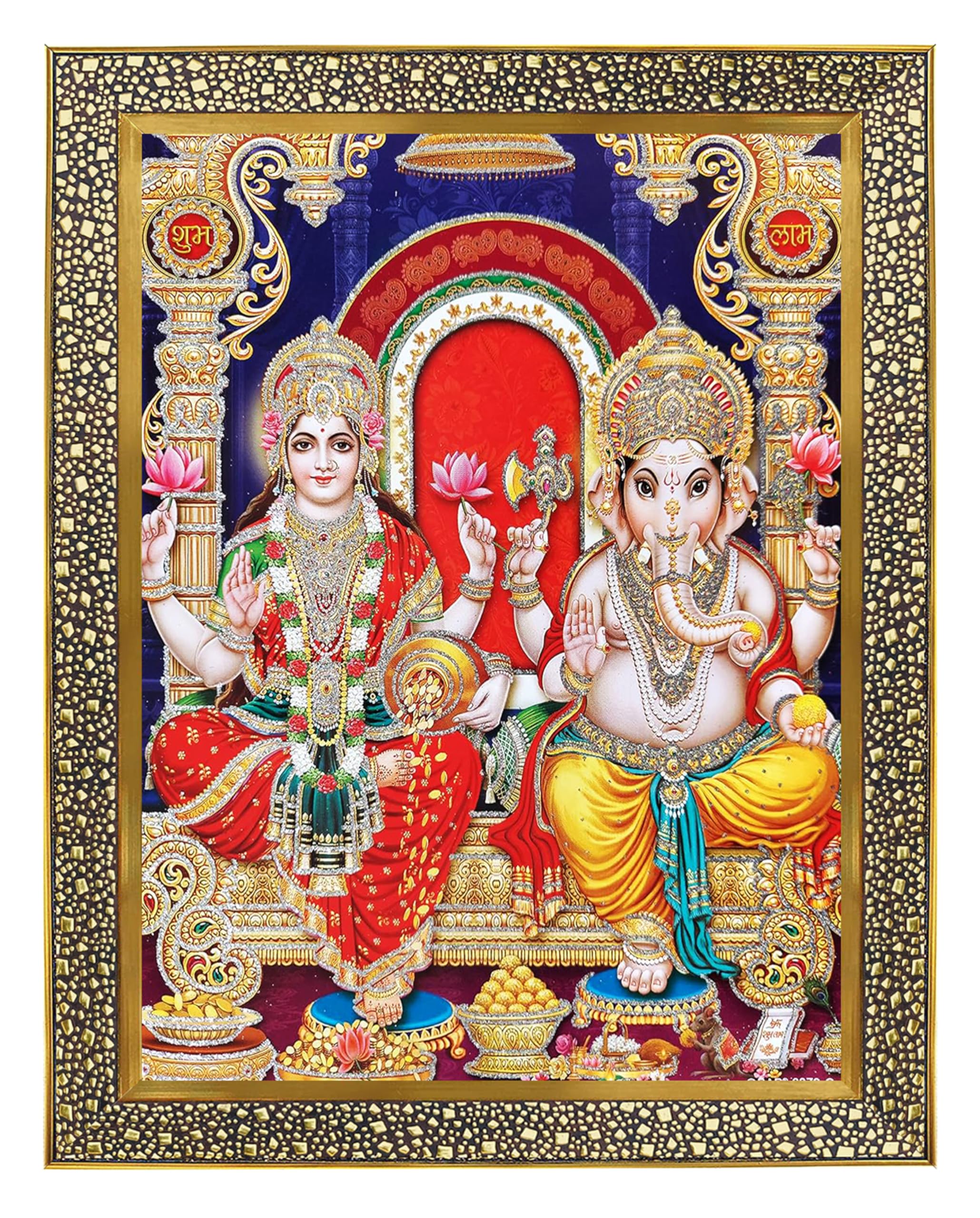 Koshtak lakshmi mata/mahalaxmi and Ganesh ji Giving blessing photo frames for wall hanging/gift/temple/puja room/home decor with Unbreakable acrylic Glass for Worship