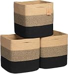 NaturalCozy Cubes de stockage 11 Paniers tissés en coton de pouce pour l'organisation 3-Pack | Boîte de rangement cubes Paniers de rangement carrés pour les étagères Organisateur, Salle de classe, Jouets pour enfants, penderie, Maternelle
