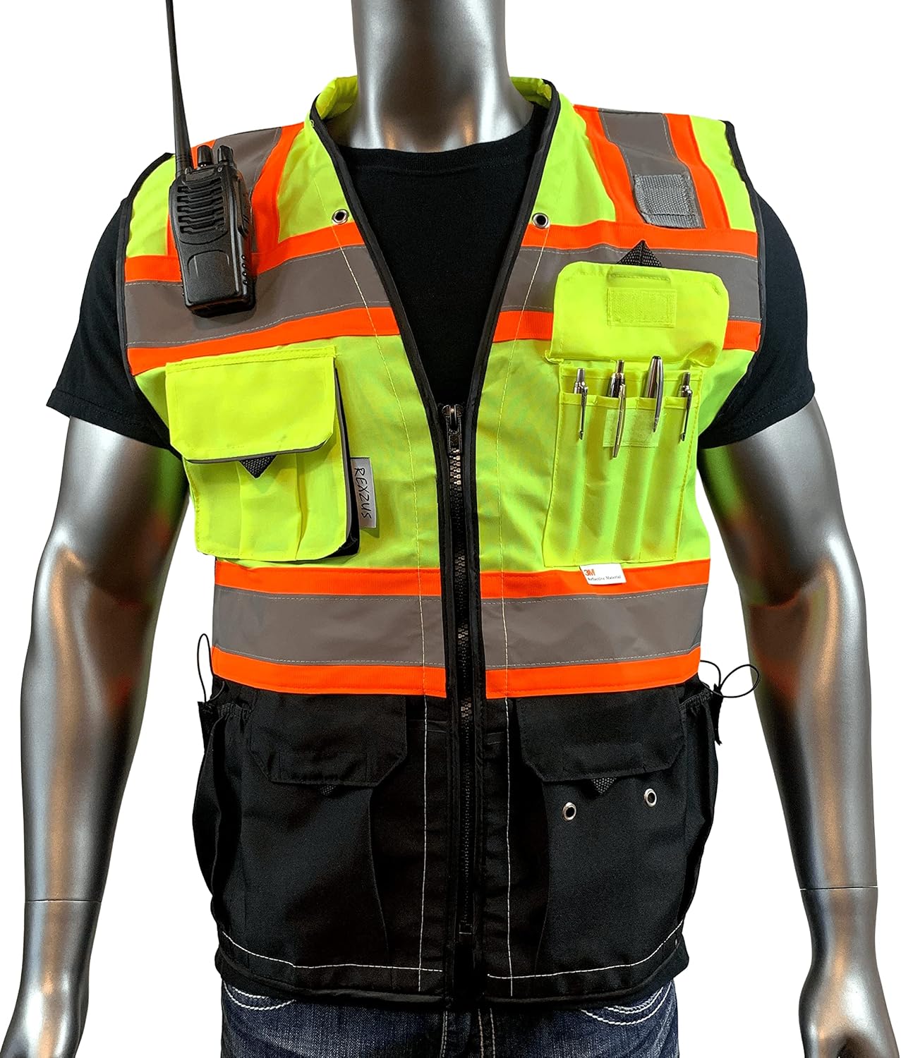 C Vest for Mens Safety Vest With Zipper and Utility Pockets Premium Black Series Surveyors Vest (Medium, Yellow/Black)