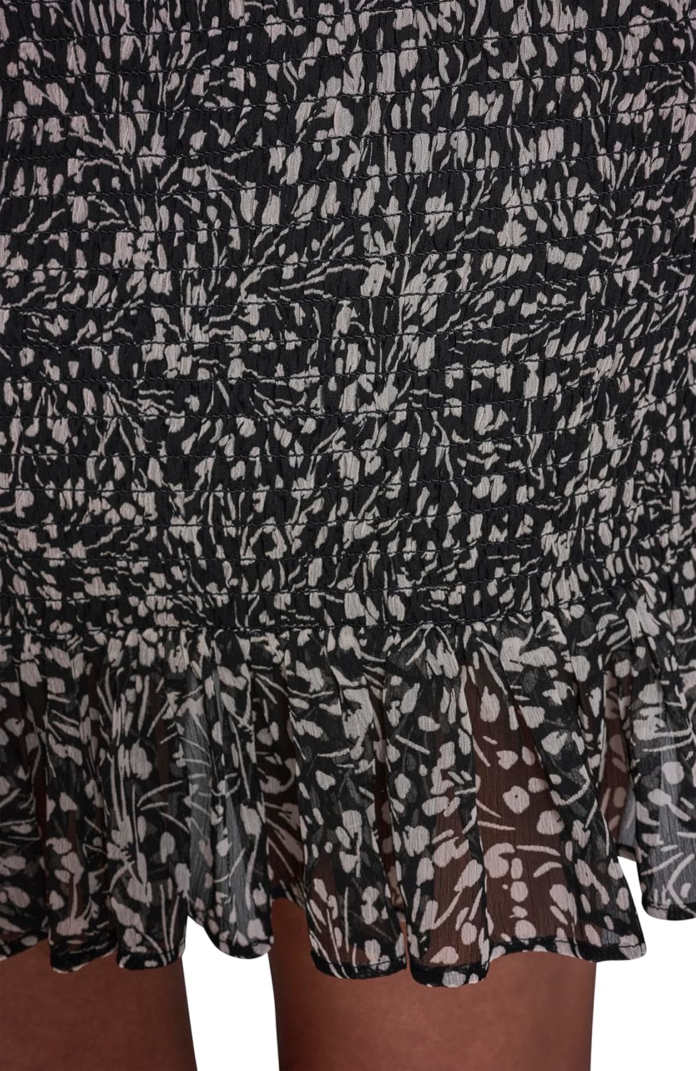 BCBG Womens Long Sleeve V Neck Smocked Chiffon Ruffle Hem Mini Dress - Image 6