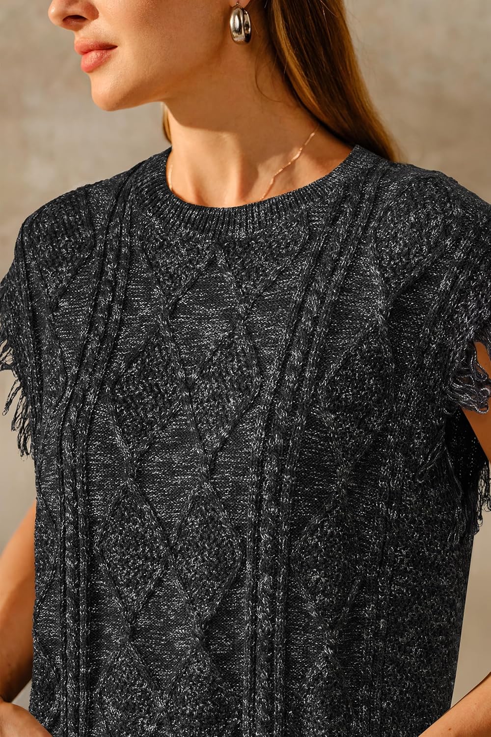 Arach&Cloz Women's Cozy Cotton Fringe Cable Knit Western Outfits Fall Sweater Vests 2025 - Image 6