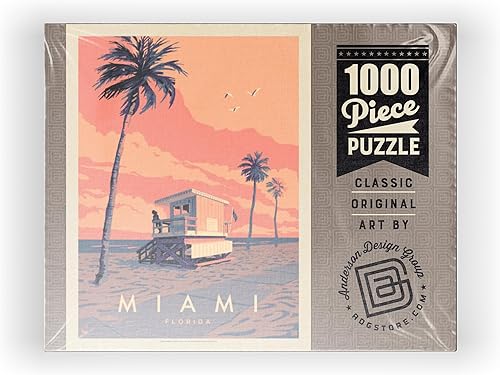Miniatura 8 de MyPuzzle Miami, FL Lifeguard Tower, Vintage Poster - Rompecabezas prémium de 1000 piezas para adultos