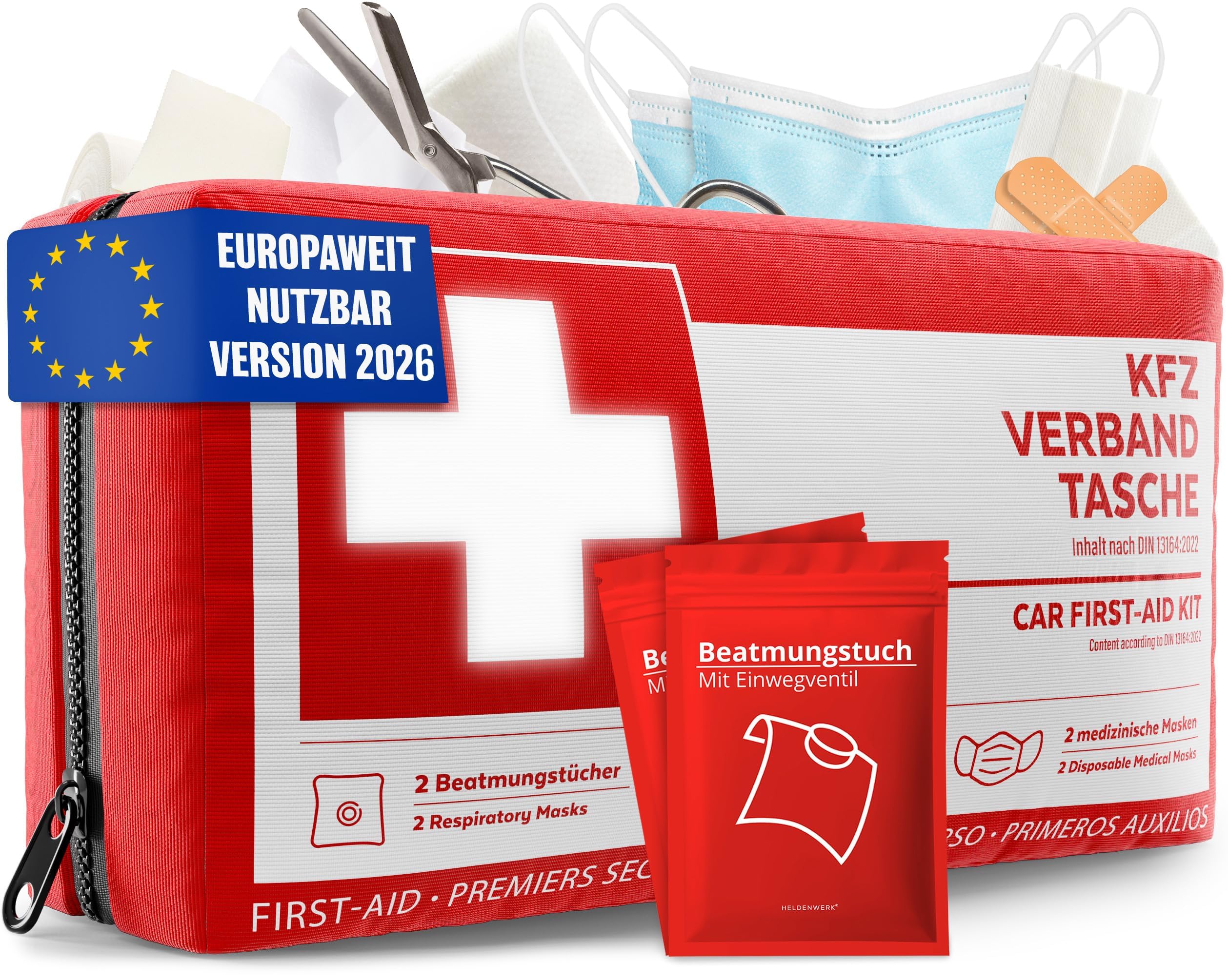 HELDENWERK Borsa di medicazione per auto DIN 13164:2022 kit di pronto soccorso 2024