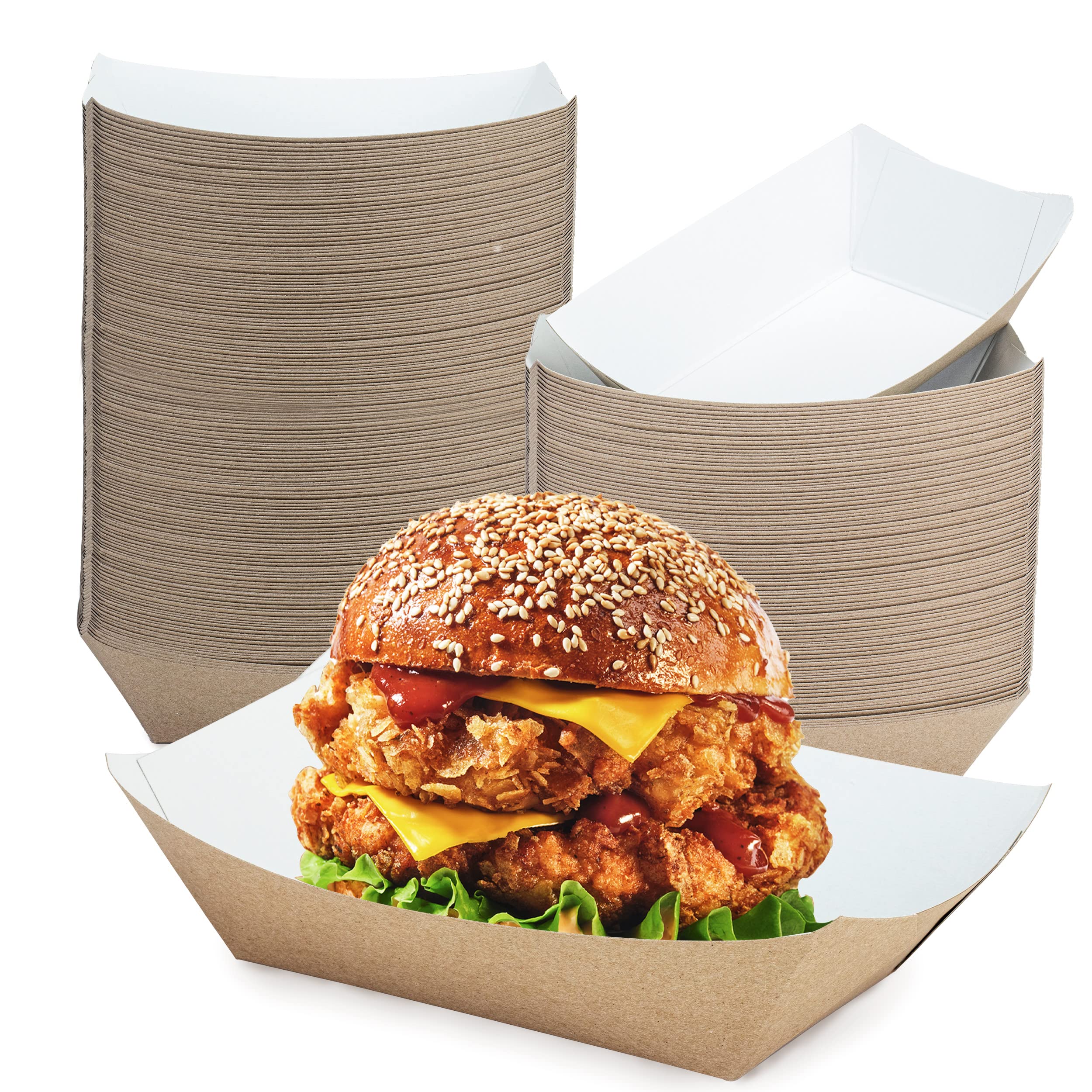 [250 Pack] 3 lb Heavy Duty Disposable Kraft Brown Paper Food Trays