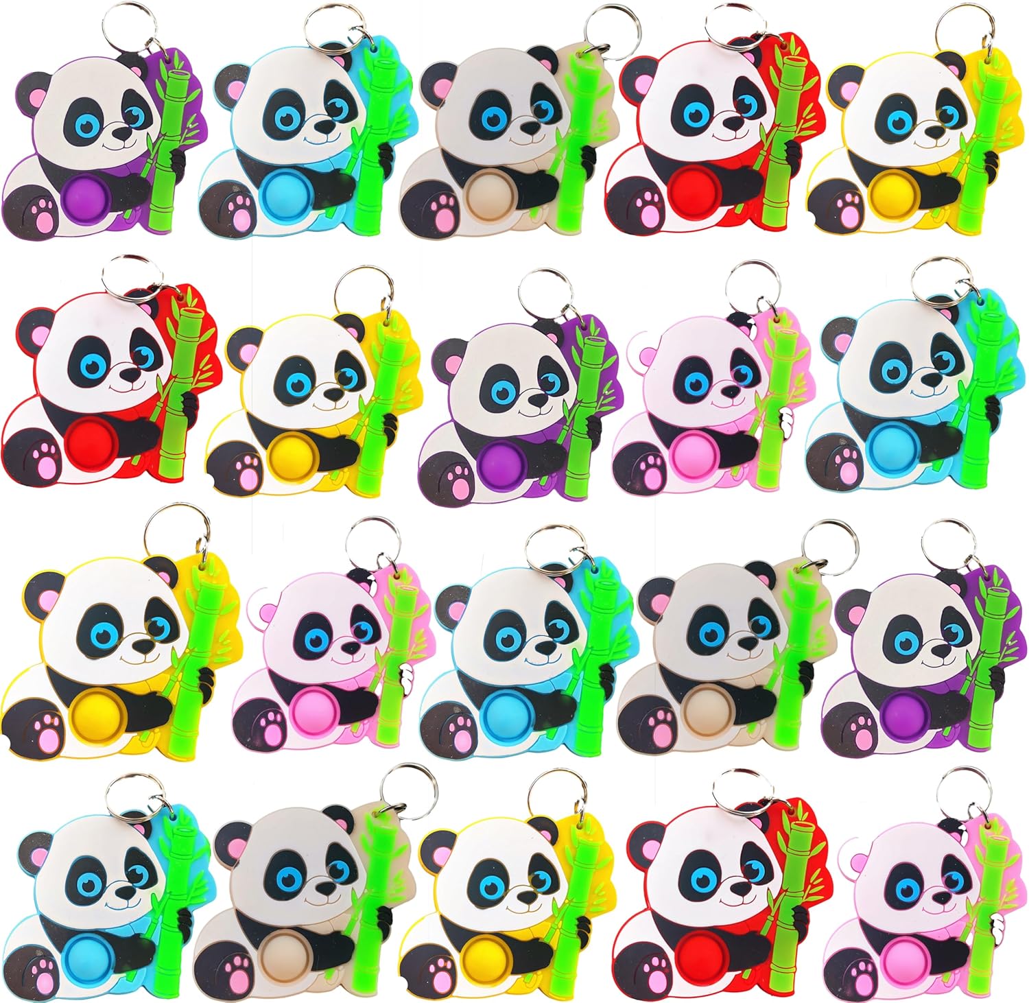 24 Packs Pandas Animal Bulk Mini Pop Fidget Keychain,Boys and Girls kids Birthday Party Favors Supplies Classroom Students Bubble Prize