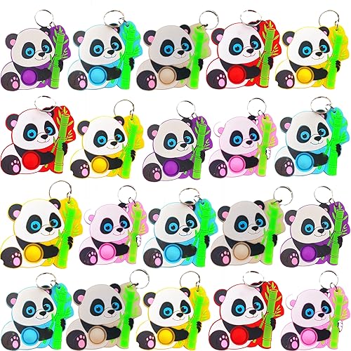 HOZKEAP 24 Packs Pandas Animal Bulk Mini Pop Fidget Keychain,Boys and Girls kids Birthday Party Favors Supplies Classroom Students Bubble Prize