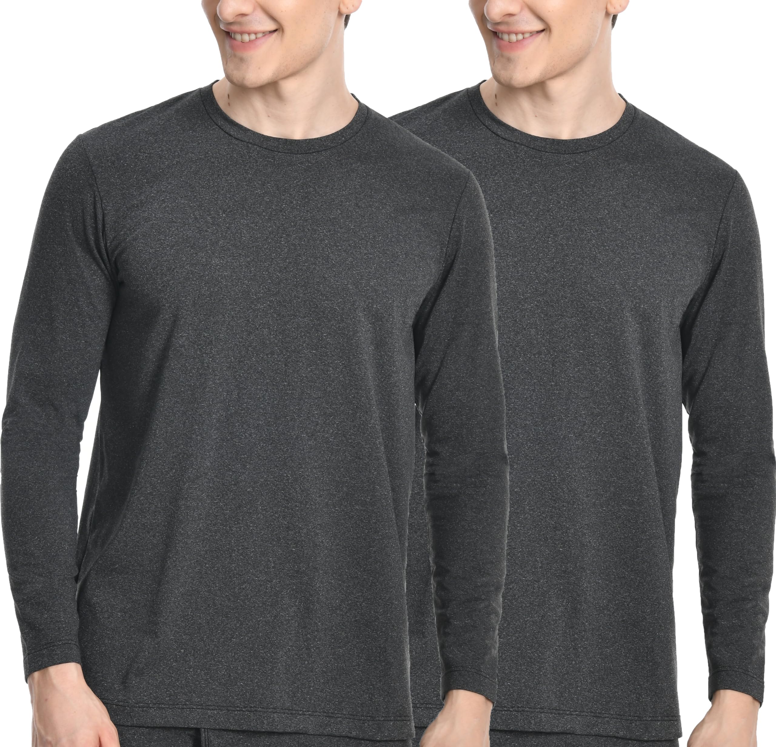 Nutria Maglia Termica Uomo Manica Lunga Pacco da 2, Maglie Termiche con Interno in Pile Girocollo, Biancheria Intima Termica Camicie Foderate in Pile per l'inverno Leggera Sci Corsa Ciclismo U07A