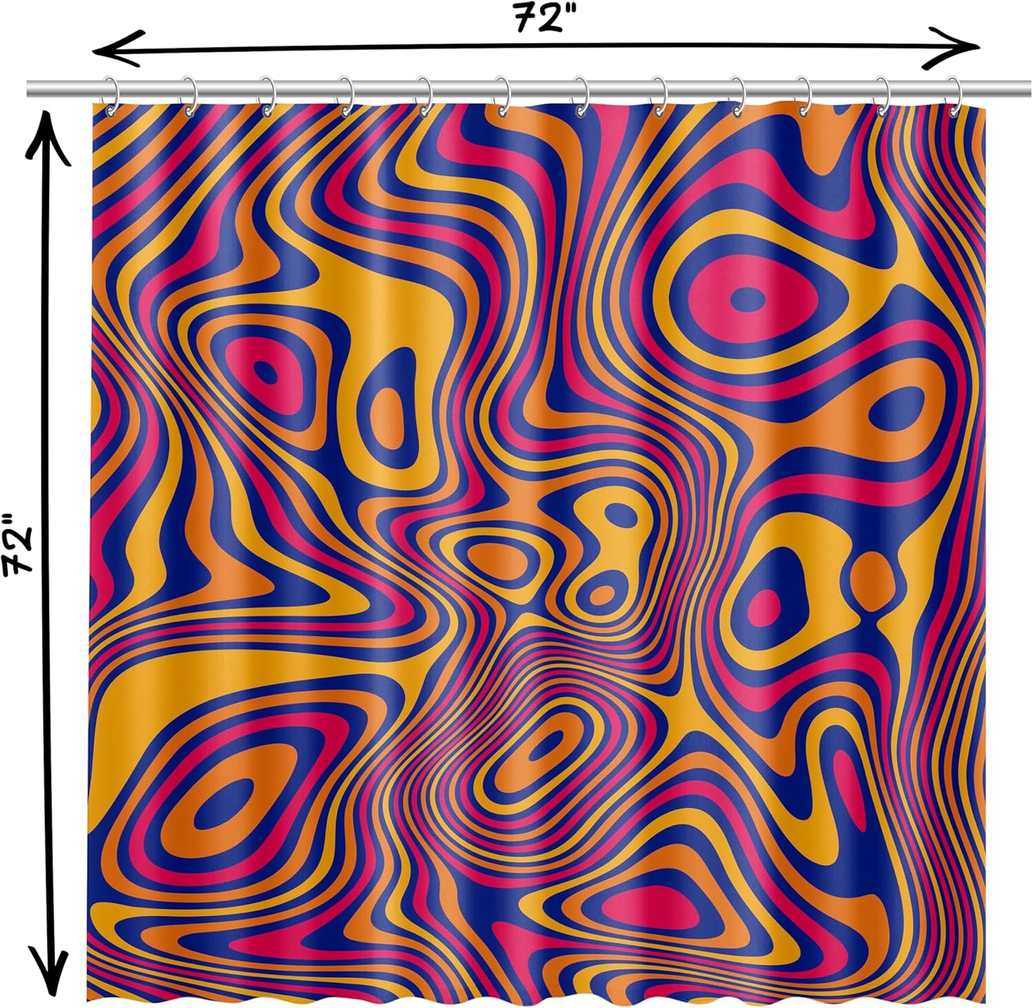 Boho Chic Fabric Shower Curtain for Bathroom | Trippy Hippie Tie-Dye Design on Waterproof Machine-Washable Fabric Shower Curtain Set Includes 12 Stainless Steel Hooks (Tie-Die Trip, 72" W x 72" L)