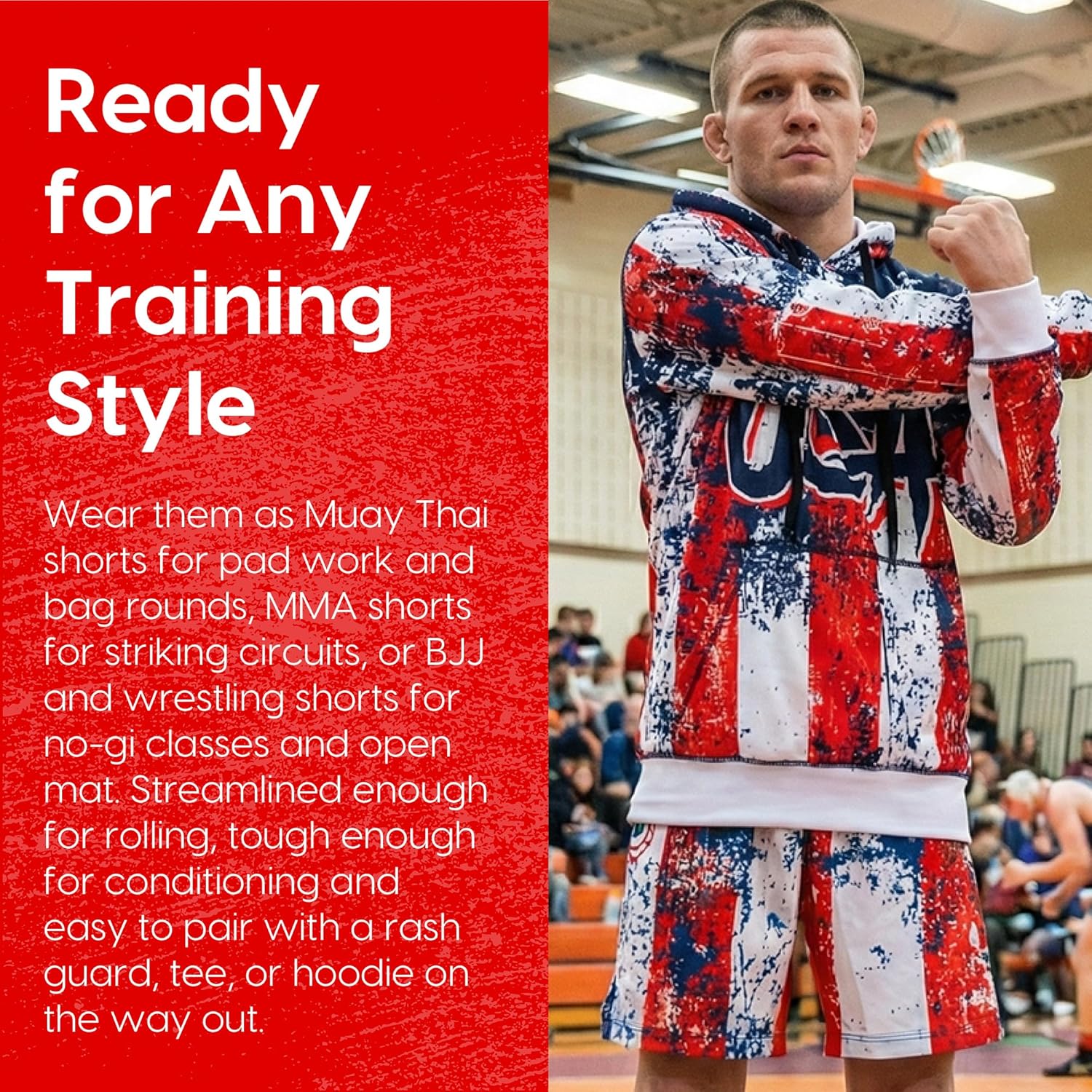 Wrestling Shorts for Men & Boys, 4-Way Stretch Split-Leg Grappling Shorts, Adjustable Waist, MMA/BJJ/Muay Thai