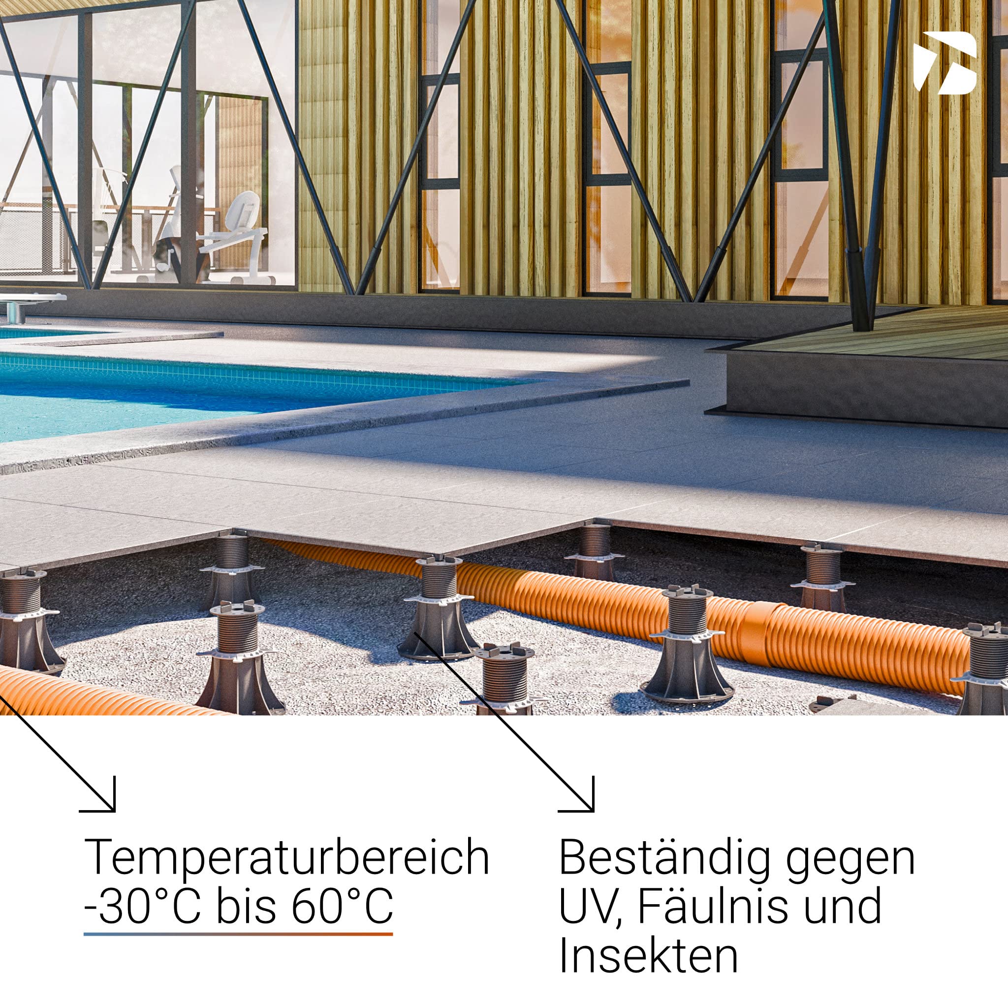 25 Stück Trevendo® Universal Stelzlager & Plattenlager XL 70-120 mm für Holz, WPC und Stein
