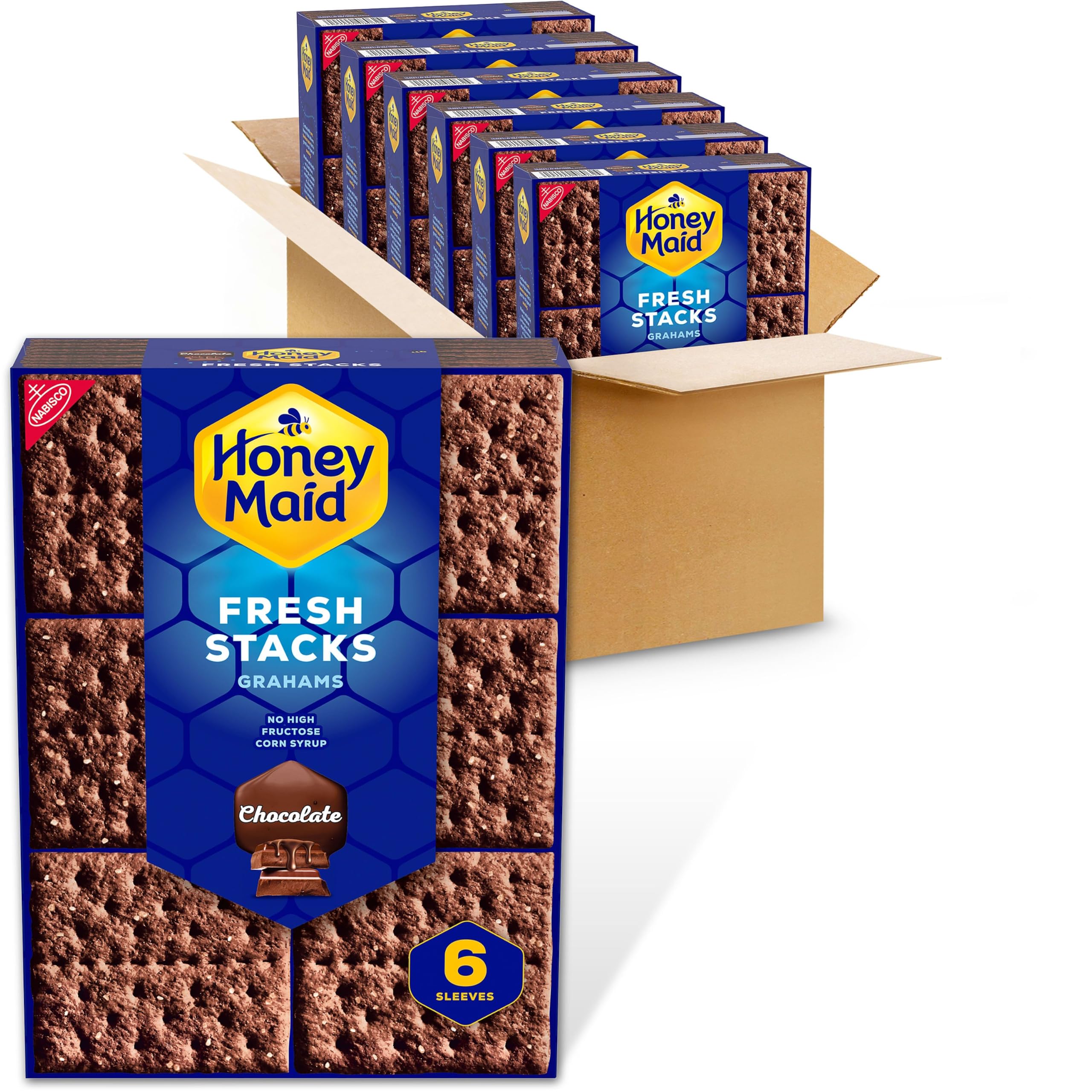 Honey Maid Chocolate Fresh Stacks Grahams, Chocolate Graham Crackers, 170-345 ml Boxen (insgesamt 36 Stapel) | Großpackung Reisesnacks, 8 g Vollkorn pro 30 g Portion, kein Maissirup mit hohem Fruchtzuckergehalt, einzeln verpackt
