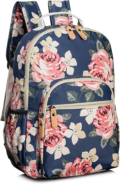 Leaper Floral School Backpack for Girls Travel Bag Bookbag Satchel Dark Blue