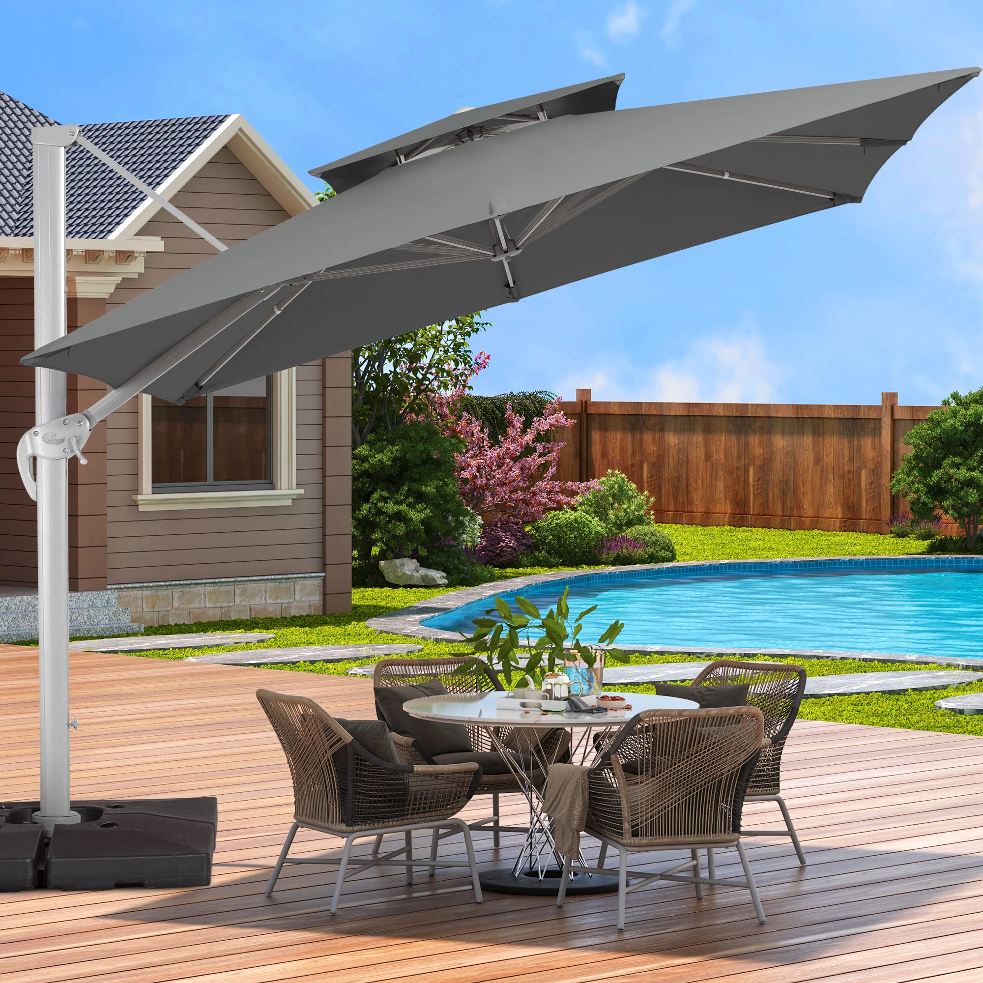 Buy JEAREY 10FT AllAluminum Cantilever Patio Umbrella Deluxe Large