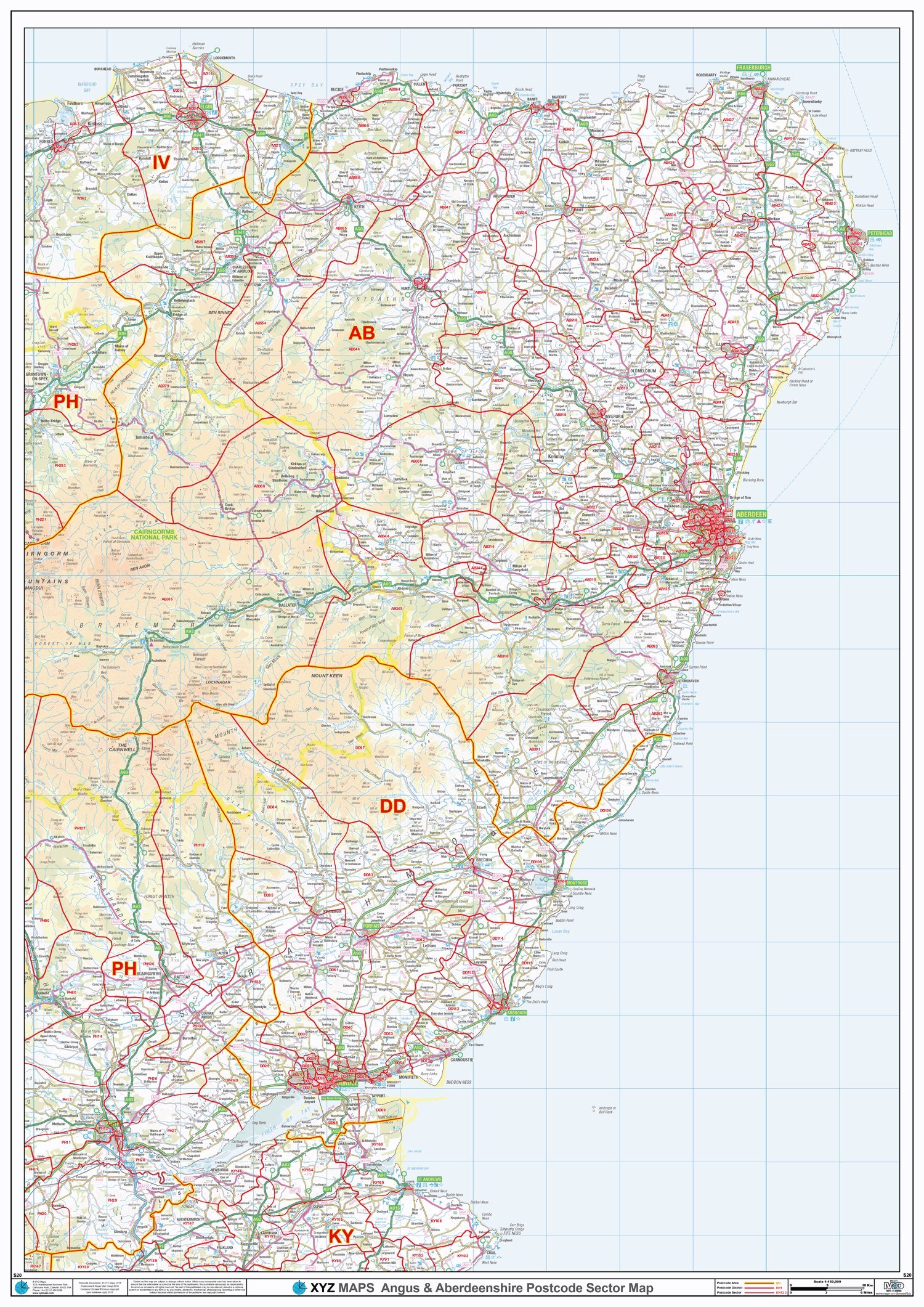 Postcode Sector Map - (S20) - Angus & Aberdeenshire - Wall Map-Paper