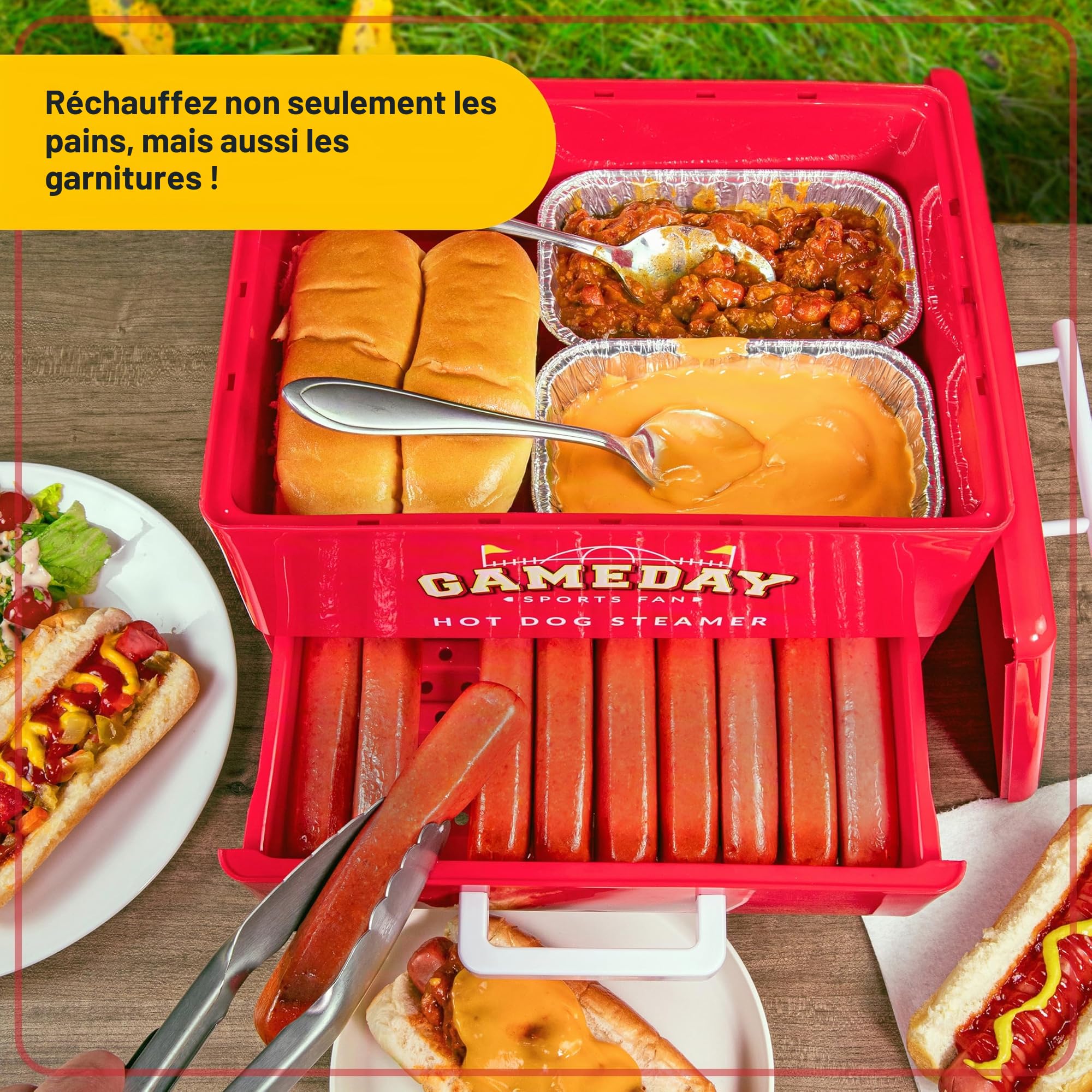 Nostalgia Game Day Hot Dog Serpillère pour Chignon et 20 Chiens et 8 briochons, Autocollants pour Pot à Vapeur, légumes, Pommes de Terre et Autres apéritifs ou Garnitures