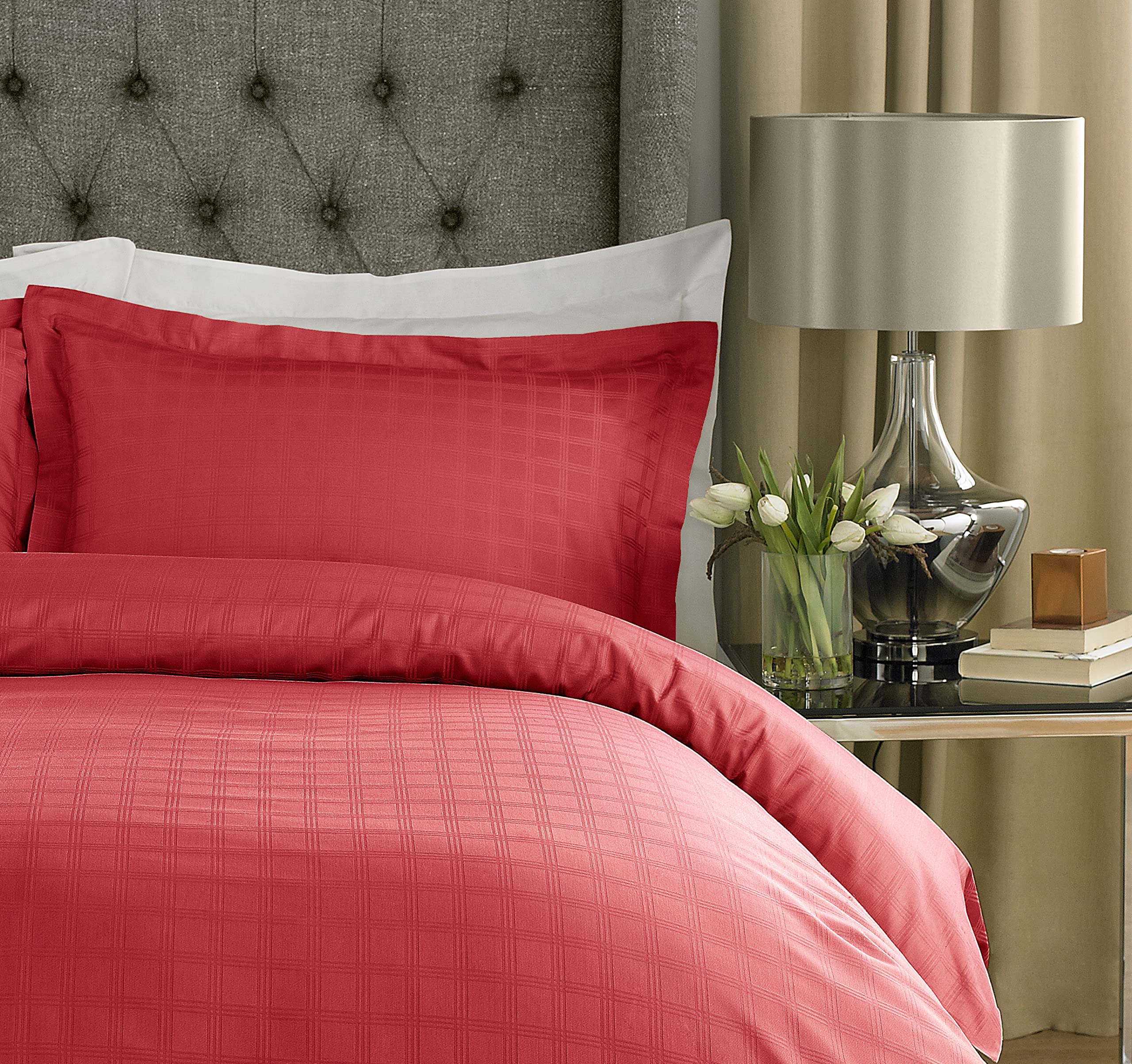 Lavish Label Luxury 400 Thread Count Duvet Cover Set (200 x 200 CM) with 2 pillowcases (50 x 75 CM), Red, Double - Image 2