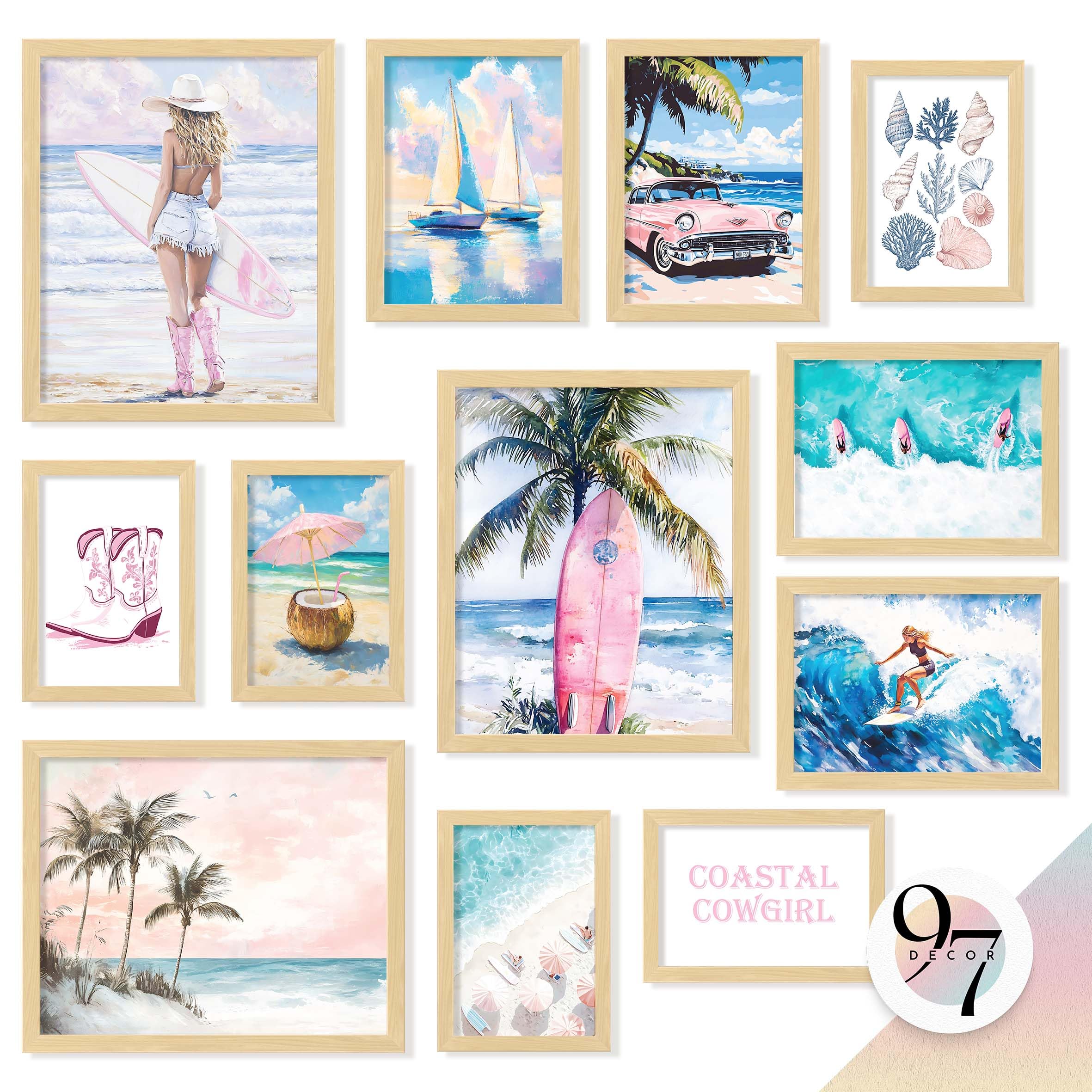 97 Decor Coastal Cowgirl Decor Aesthetic - Preppy Cowgirl Wall Art, Coastal Granddaughter Prints For Wall Decorations, Blue Beach Room Posters For Teen Girls Bedroom Decorations (Unframed)