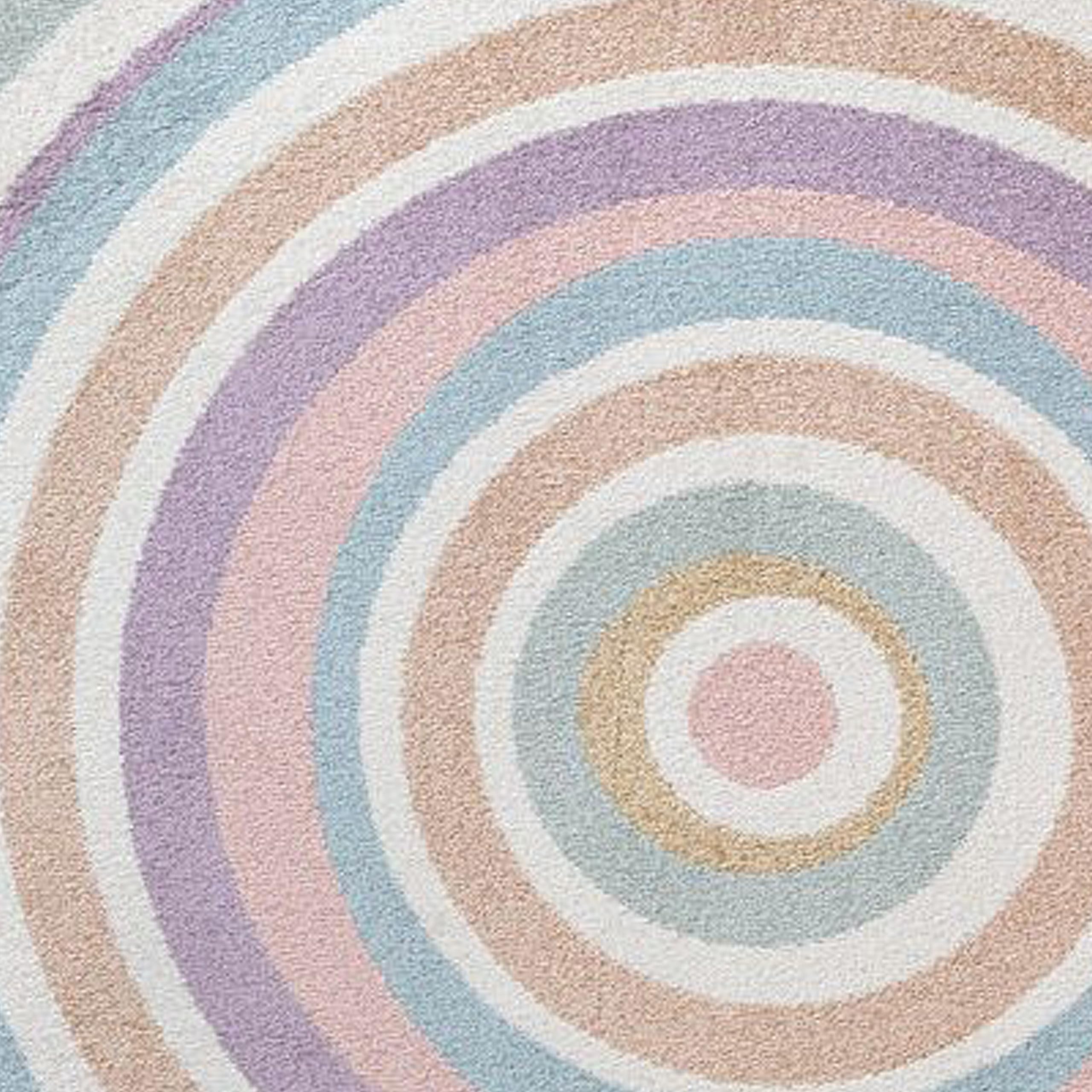 CARPETIA Teppich Kinderzimmerteppich rund Kreise Pastell kindgerecht Struktur weich 160 x 160 cm rund