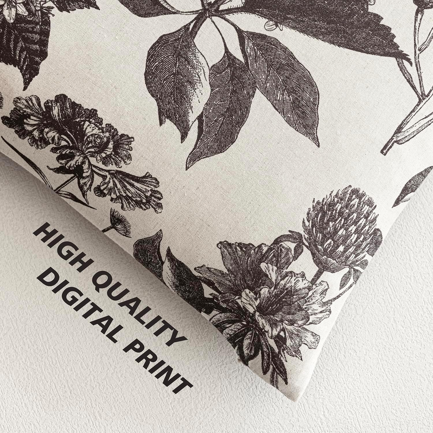 Foindtower Set of 2 Linen Floral Vintage Throw Pillow Covers Neutral Accent Print Decorative Cushion Covers Farmhouse Boho Home Decor for Sofa Chair Couch Bedroom Living Room,22×22 Inch,Black - Image 3