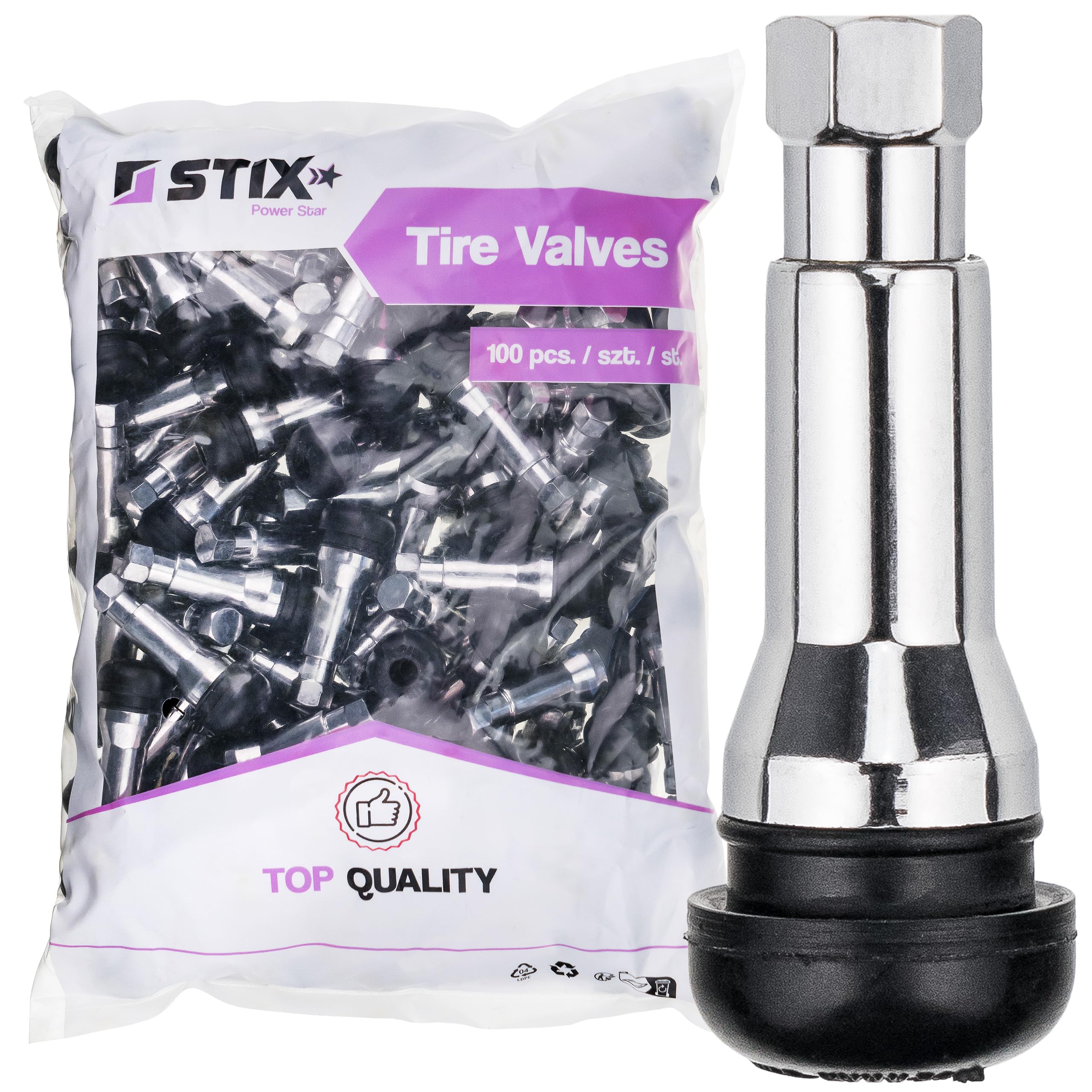 STIX 500 Gummiventile TR414 AC-P ABS Reifenventile Verchromt Schlauchlos PKW für Alufelgen 11,3cm