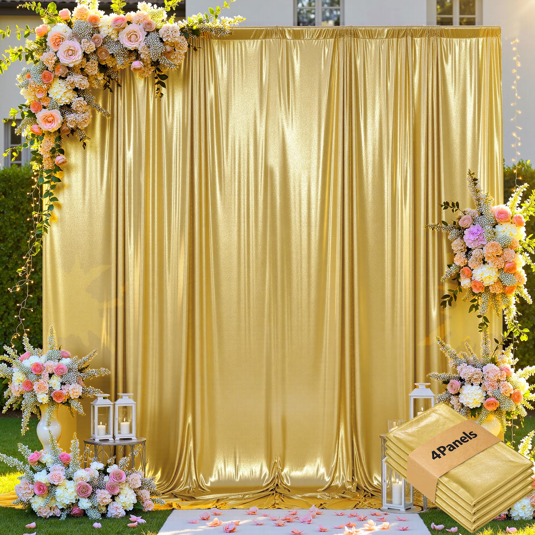 20x10ft Thick Gold Glitter Backdrop Curtain Panels for Parties, Wrinkle Free Sparking Sequin Backdrop Drapes, 4 Panels 5x10ft Shimmer Photo Back Drop