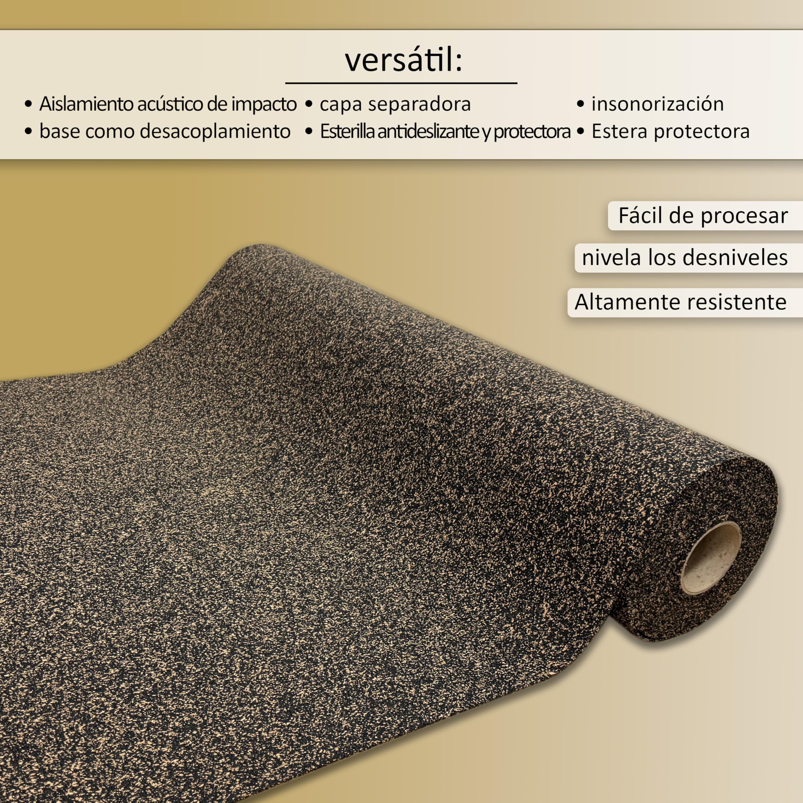 Capa base de corcho de caucho TRECOR® [5 m²], extremadamente resistente, aislamiento acústico como base laminada/base de parquet/base de vinilo, aislamiento acústico superior (Espesor 2 mm, 1 m²)