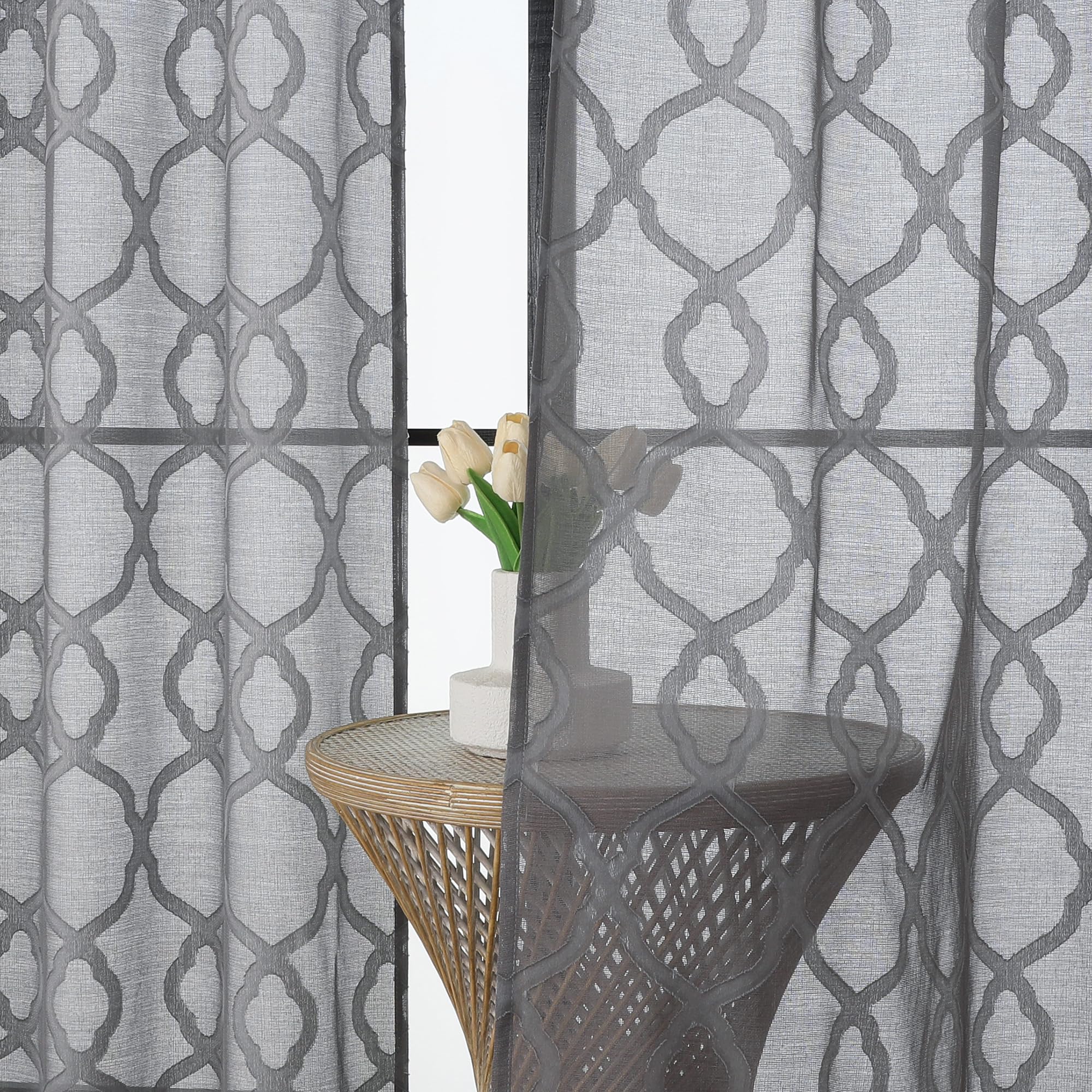 OWENIE Gray Curtains 84 Inches Long 2 Panels Set for Living Room Bedroom, Light Filtering Geometric Jacquard Clip Textured Sheer Curtain, Modern Elegant Window Curtains & Drapes, 42x84 inch