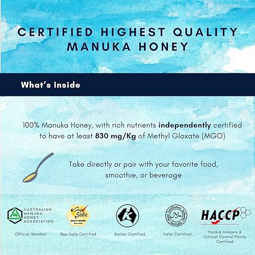 Miniatura 2 de Honey Australia Miel de manuka cruda  Pure MGO 830+ NPA 20+ Miel de Manuka certificada de grado médico de calidad médica para la salud diaria, 17.6