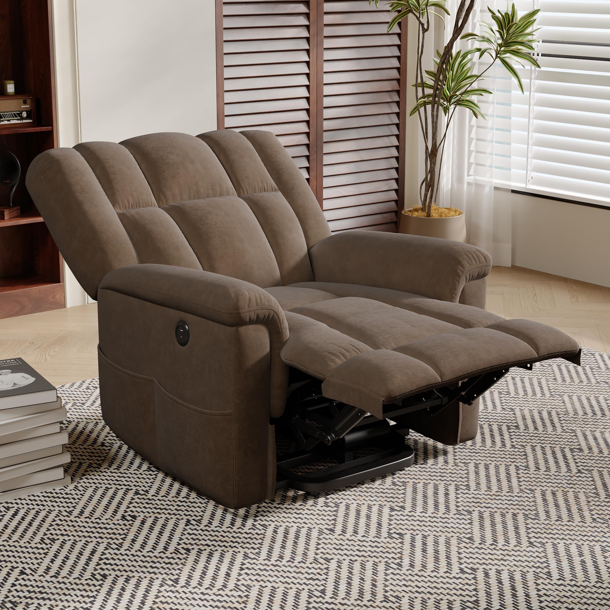 Sillón Relax eléctrico, sillón de masaje eléctrico con función reclinable y vibración calefacción, sillón de masaje eléctrico sillón de TV relajado, reclinable de 160 ° (tejido marrón - C)