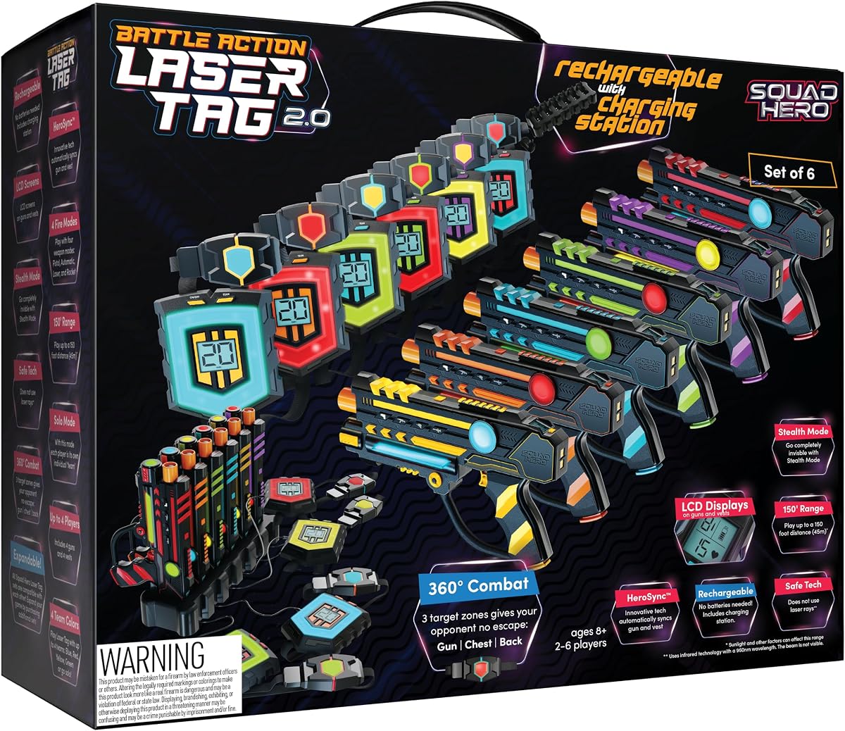 Squad Hero Rechargeable Laser Tag 360° Sensors + LCDs - Set of 6