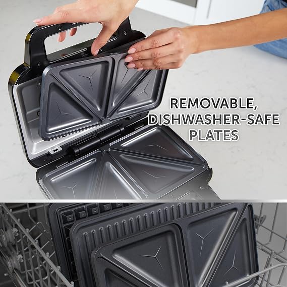 Breville 3-in-1 Ultimate Snack Maker | Deep Fill Toastie MakerWaffle Maker & Panini Press | Removable Non-Stick Plates | Black & Stainless Steel [VST098] | UK Plug