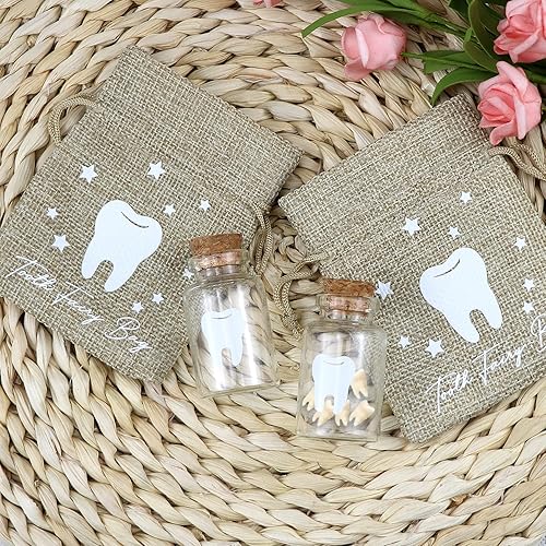 Miniatura 3 de Bolsa de hada de dientes con 2 botellas pequeñas de cristal de hadas, recuerdo de hadas, juego de bolsas de dientes para niños (botella de hadas de