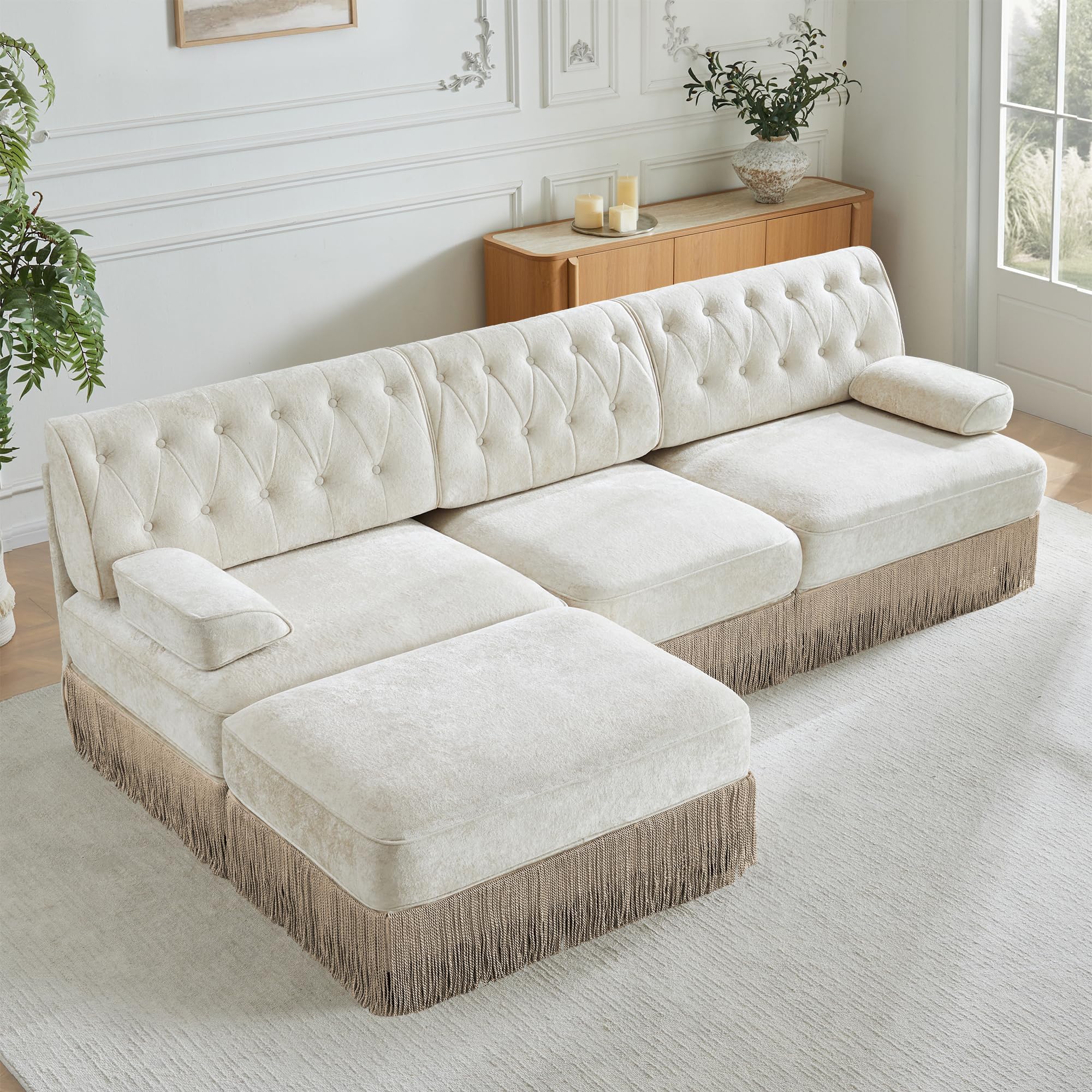 - Luxury Living Room Couches Set Modular Chesterfield Sofas with Deep-Seat Comfort Timeless Style & Pet-Friendly Fabric (Beige, 106.1 in-L)