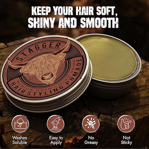 Miniatura 2 de STAGGER Pomada para el cabello con sujeción media y alto brillo, producto de peinado fácil de lavar - Pomada de cabello para hombre a base de agua