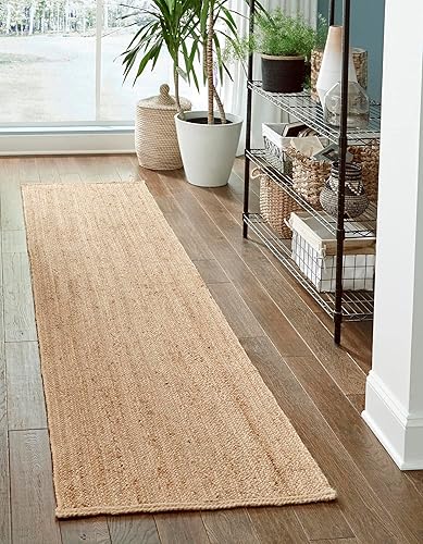 Unique Loom Alfombra trenzada de la colección de yute - Dhaka (2' 7" x 13' 1", color natural)