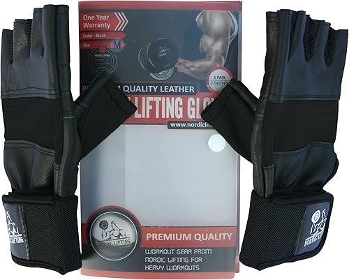 Miniatura 6 de Nordic Lifting Guantes de levantamiento de pesas con muñequeras de 12 pulgadas, soporte para entrenamiento de gimnasio, entrenamiento cruzado,