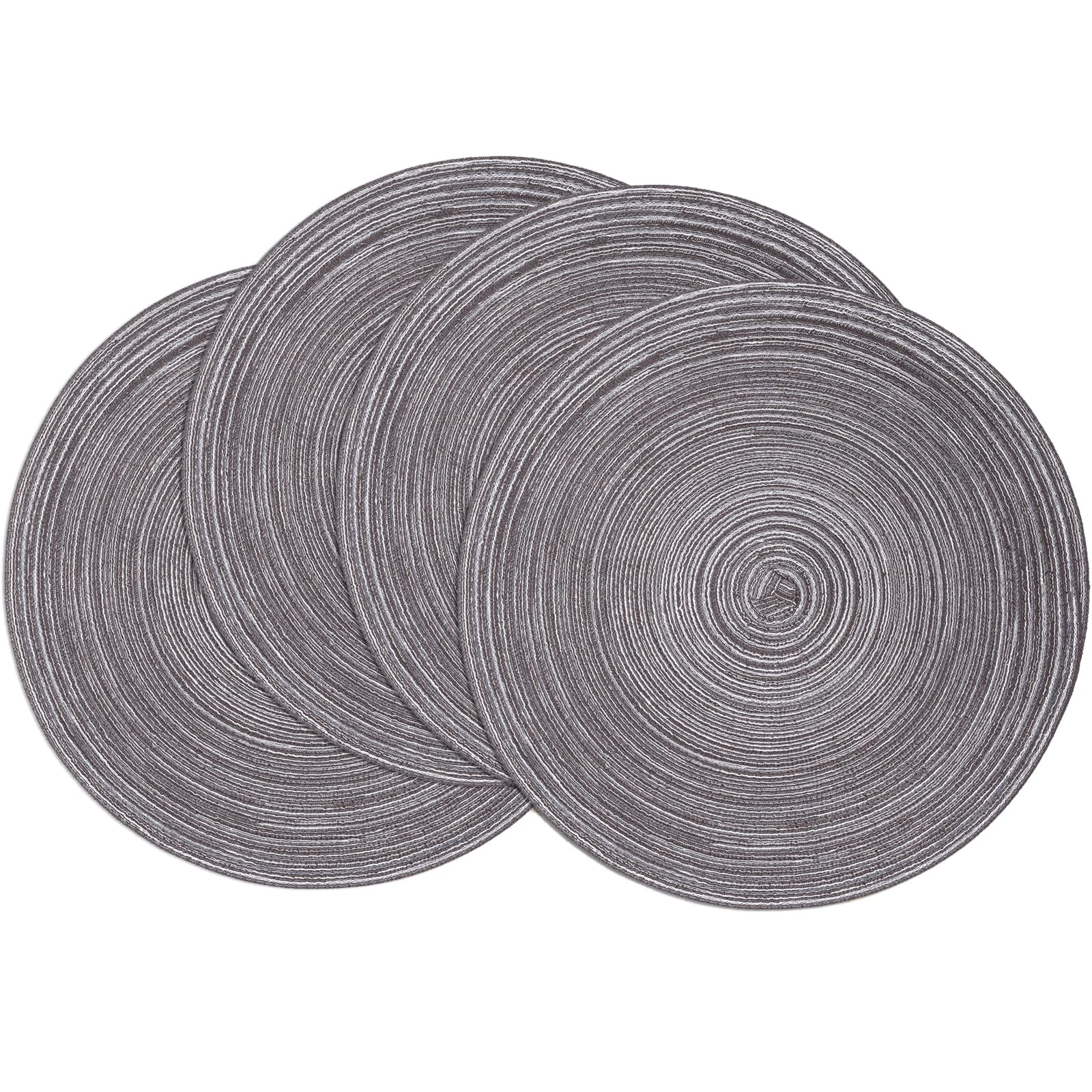 SHACOS Round Placemats Set of 4 Round Braided Placemats 15 inch Cotton Polyester Woven Table Placemats for Dining Table Holiday Party (Black Gray, 4)