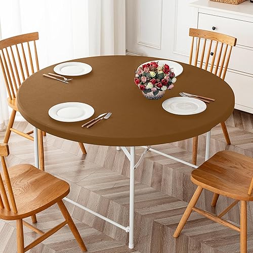 Jieqier Paquete de 2 manteles redondos ajustables color marrón con bordes elásticos, impermeable, resistente a las manchas, para uso en exteriores e disponible en Yaxa Peru