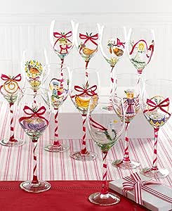 Block Handpainted Twelve Days of Christmas Wine Goblet, Set of 12