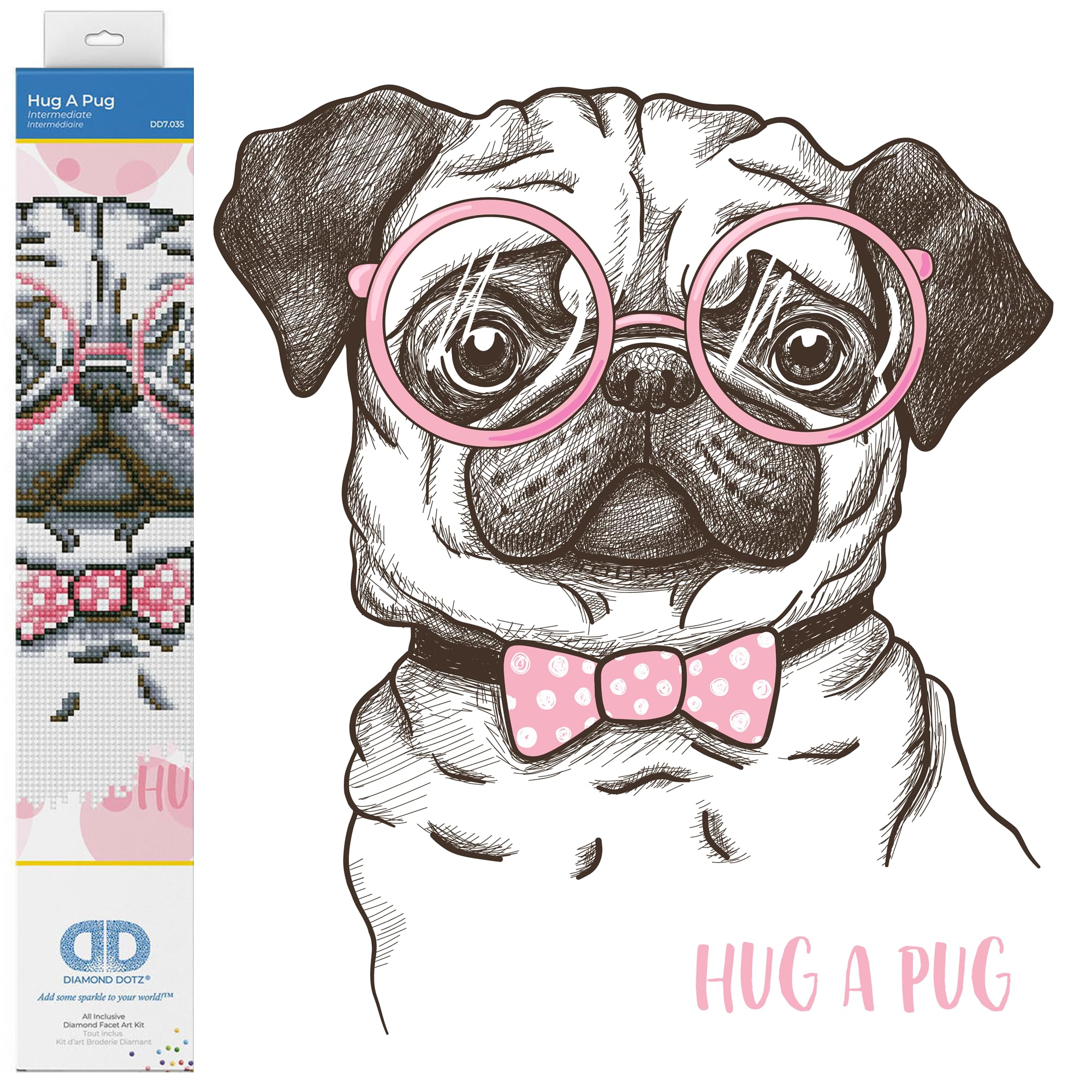 Diamond Dotz Hug A Pug Painting Kit: Intermediate, Dd7, Fabric, 35 X 35 Cm