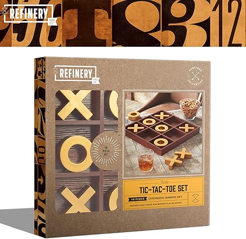 Miniatura 8 de Refinery Juego de mesa Tic-Tac-Toe de madera maciza de alta calidad, mesa auxiliar gigante dorada de 14 pulgadas, decoración del hogar, juego de