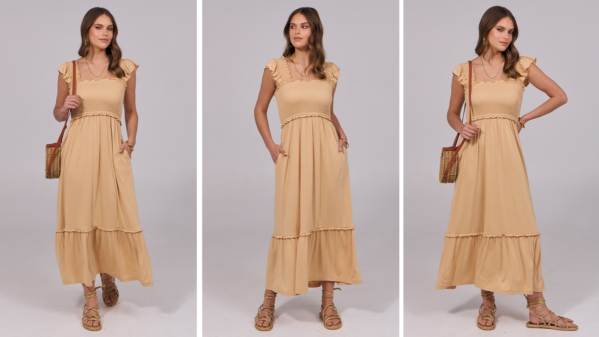 ANRABESS Womens Summer Sleeveless Maxi Dress Square Neck Smocked