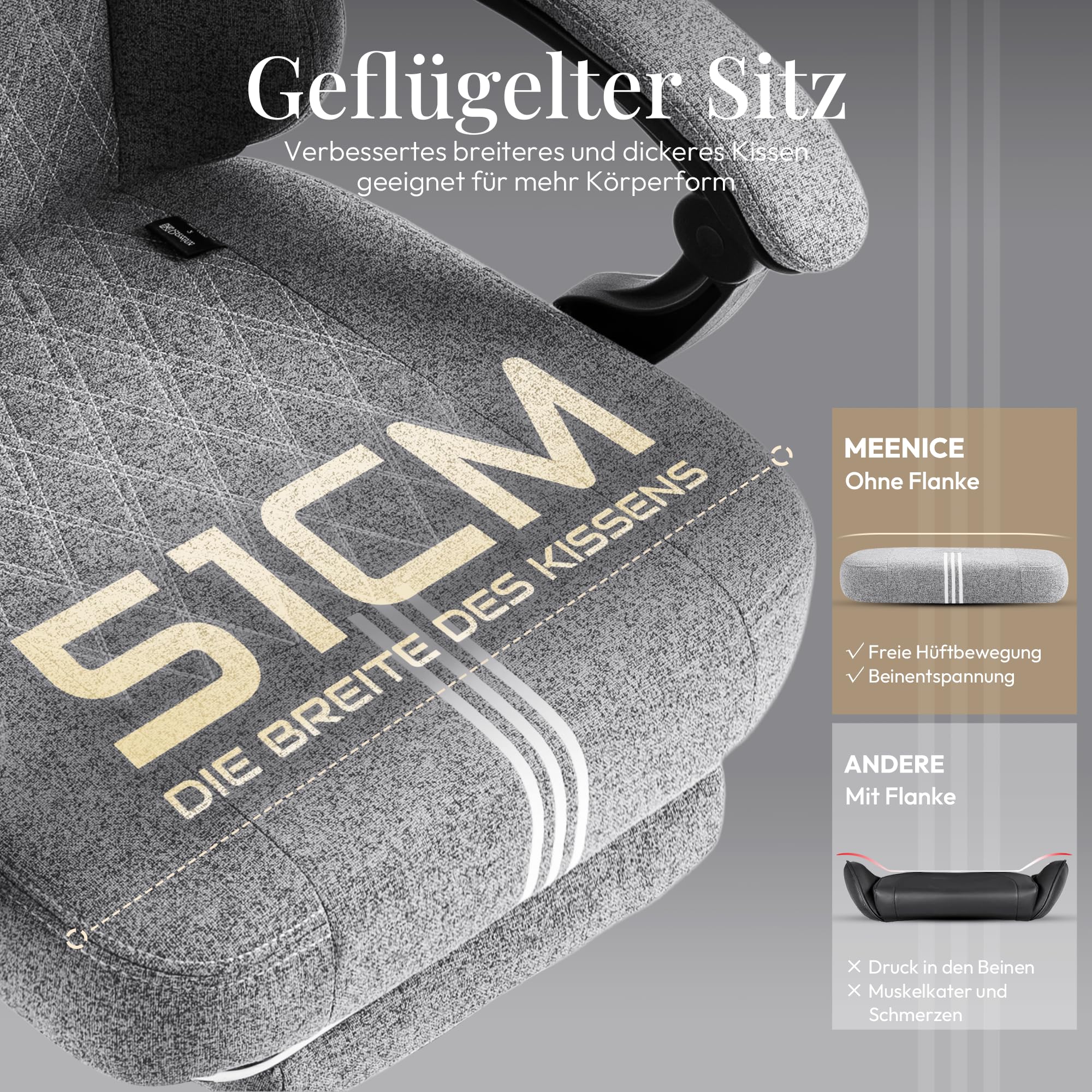 Gaming Stuhl Stoff mit Taschenfederkissen, Gaming Sessel mit Fußstütze, Game Stuhl Hohe Zurück für Erwachsene Anthrazit