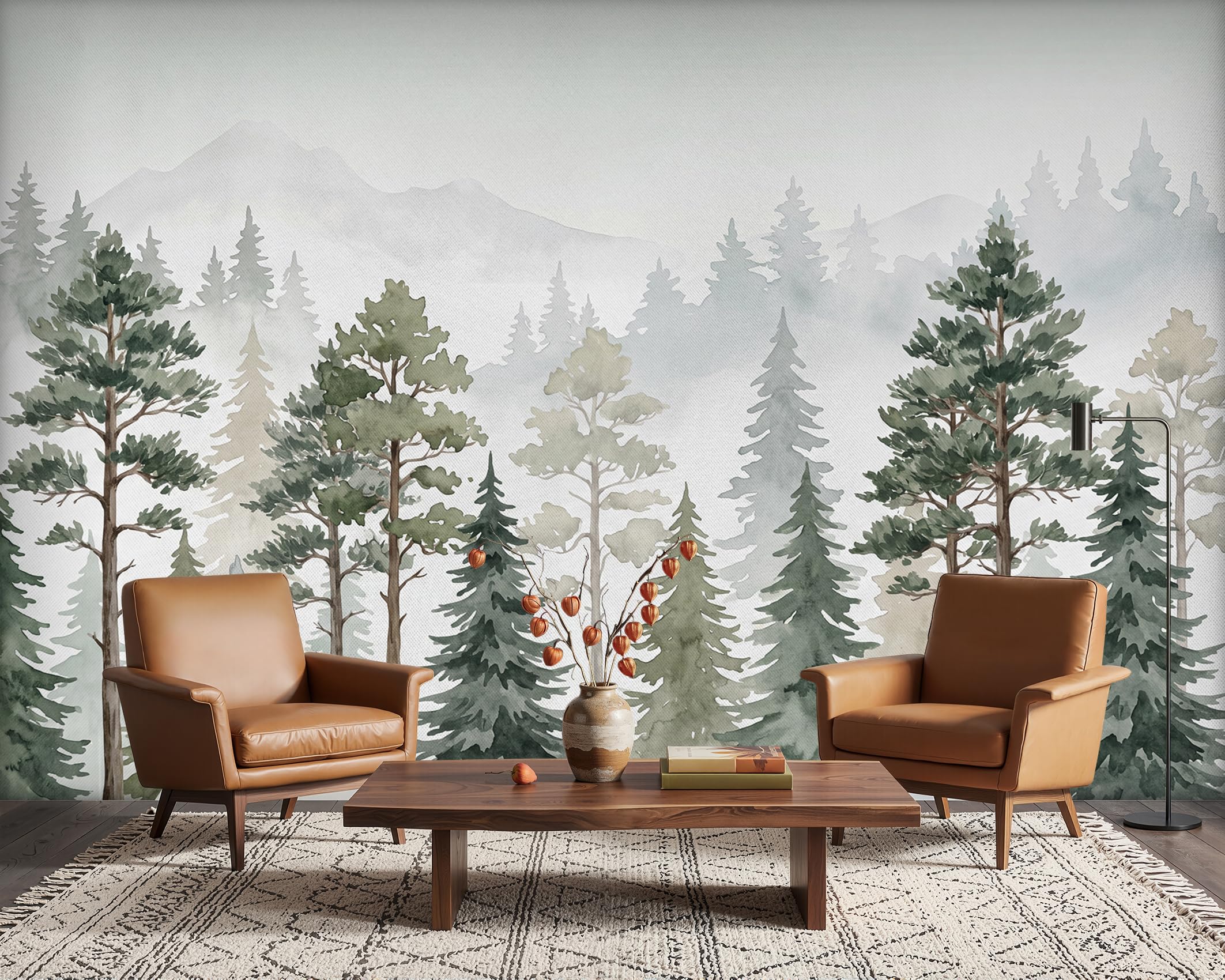PaxGloz Kids Forest Wall Mural, Sage Green Pine Tree Wallpaper for Living Room & Bedroom, Non-Woven Decorative Wall Art 500x350 cm โ image 1