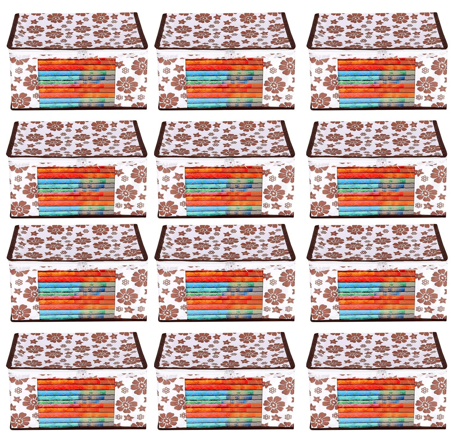 Acnos® Premium Brand Metalic Brown Design White Chain 12 Piece Non Woven Large Size Saree Cloth Cover Set Pack Of 12 (B0C6KZ8GWB) Amazon Price History, Amazon Price Tracker