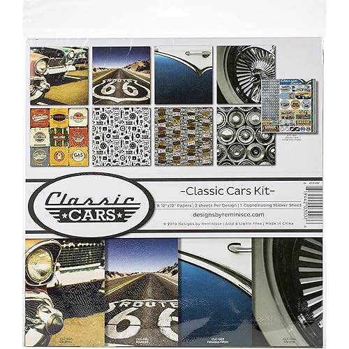 Reminisce Classic Cars Scrapbook Collection Kit, Multi Color Palette, 12x12 inches