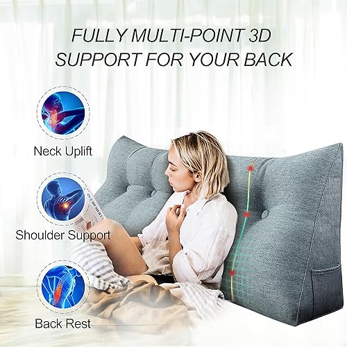 Miniatura 2 de homecozy Almohada de cabecera de cuña para dormitorio, almohada de lectura, soporte de espalda para sentarse en la cama, cojín lumbar,