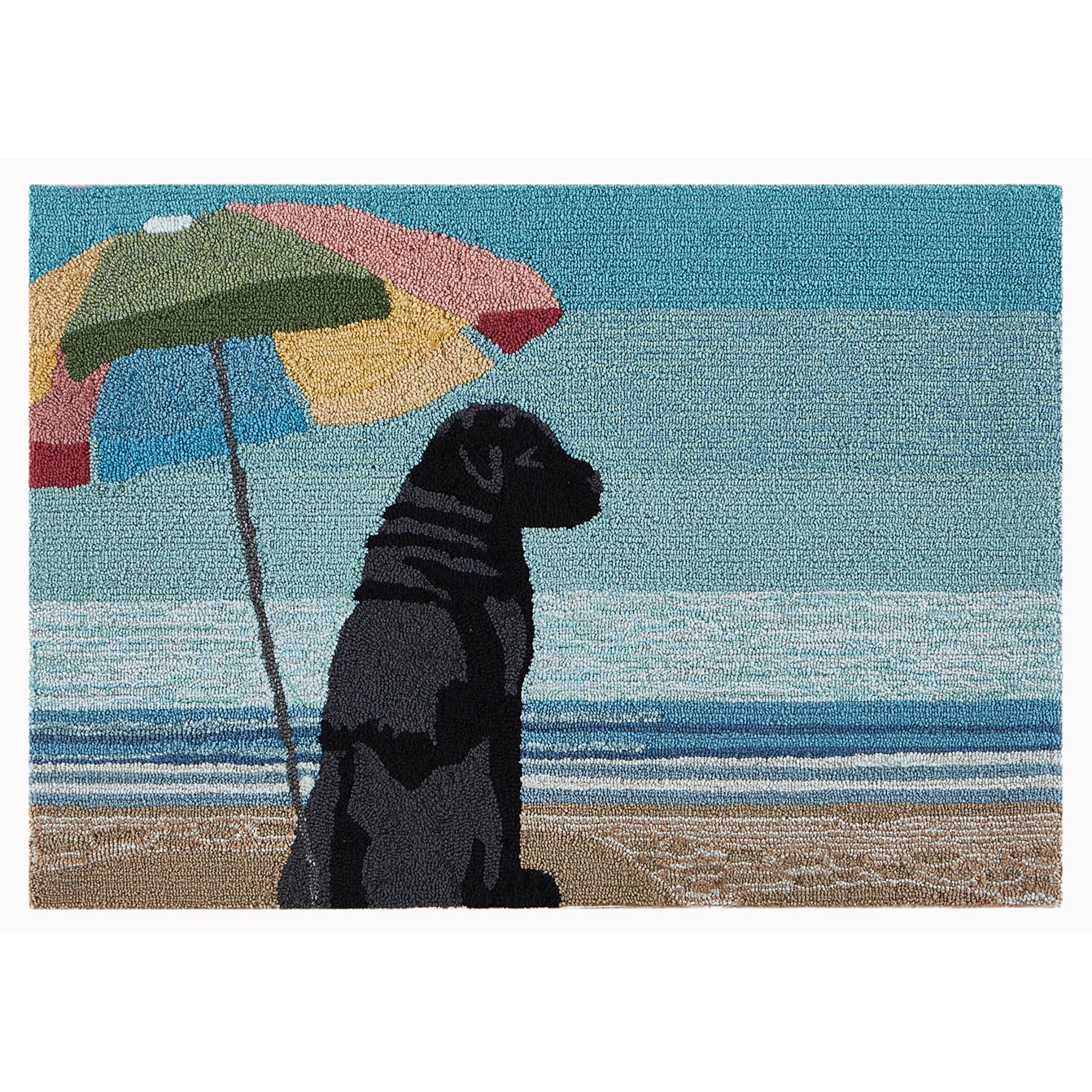 Liora Manne Frontporch Indoor Outdoor Rug - Novelty Design, Hand Hooked, Weather Resistant, UV Stabilized, Foyers, Porches, Patios & Decks, Parasol and Pup, 2' x 3'